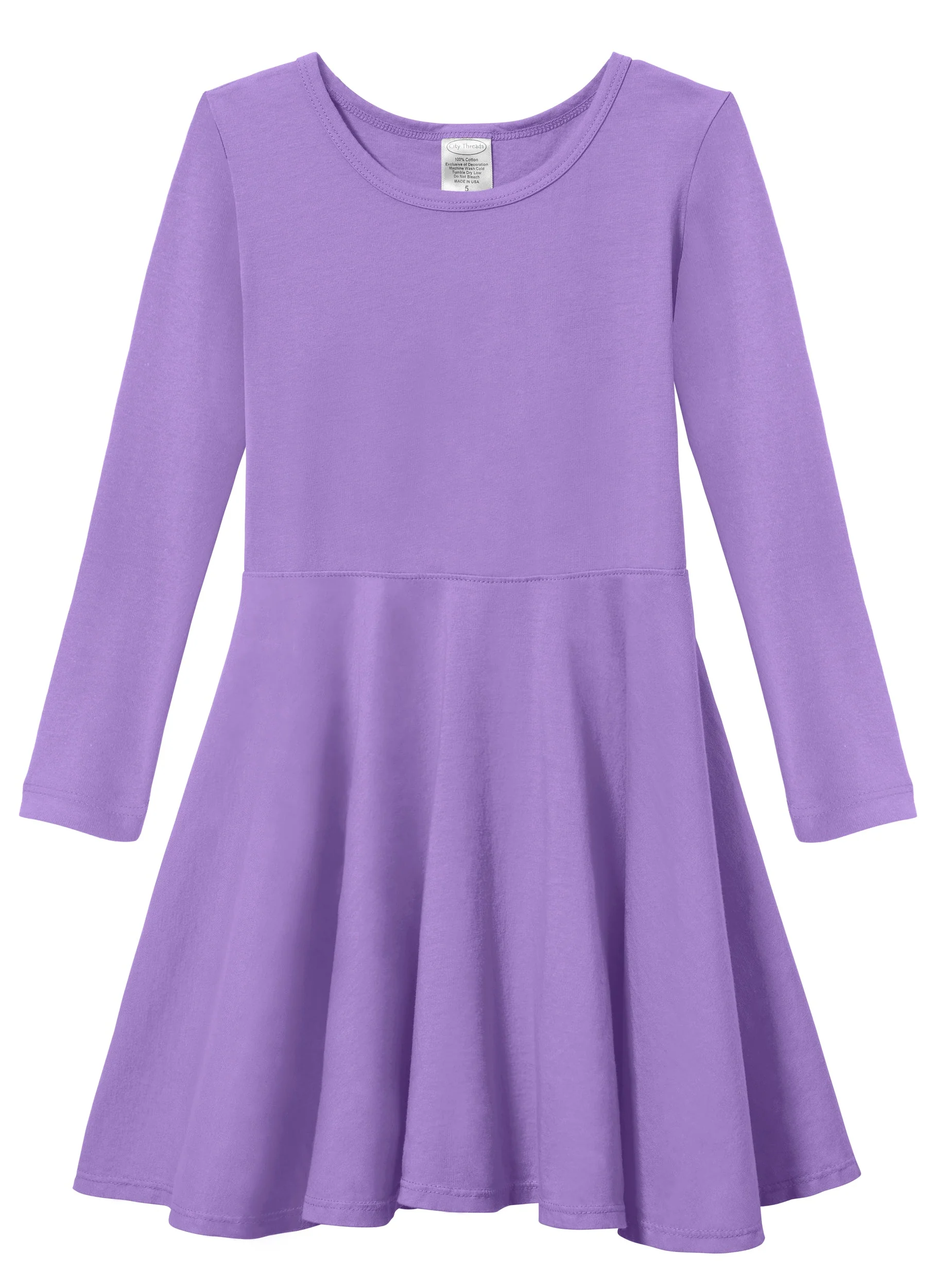 Girls Soft Cotton Jersey Long Sleeve Twirly Dress | Deep Purple - Drispect