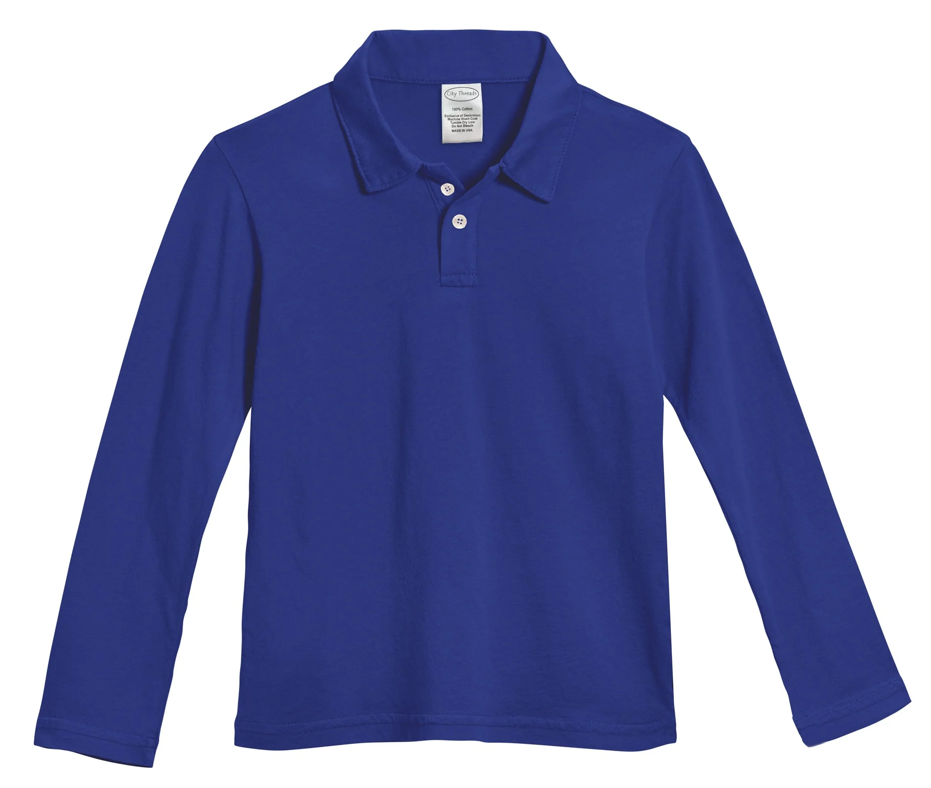 Boys Soft Cotton Jersey 2-Button Long Sleeve Polo Shirt | Uniform Royal - Drispect
