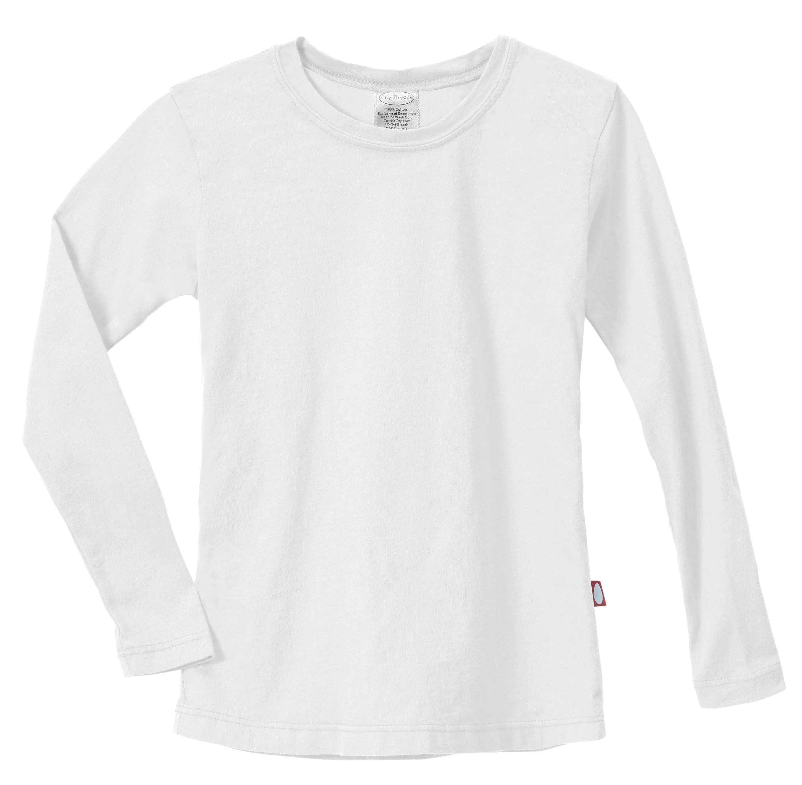 Girls Soft Cotton Jersey Long Sleeve Tee | White - Drispect