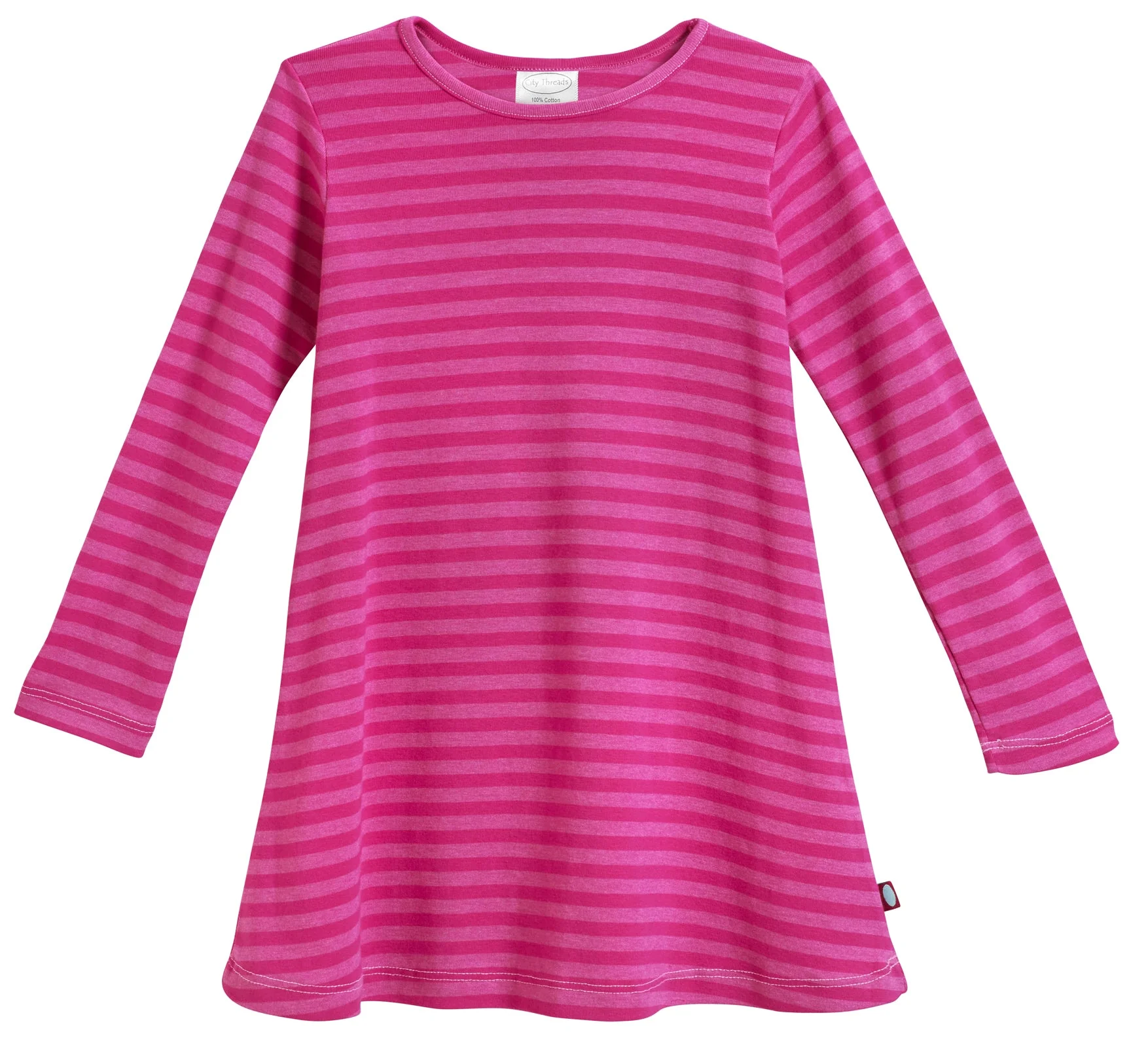 Girls Soft Stripe Long Sleeve Dress | Hot Pink - Drispect