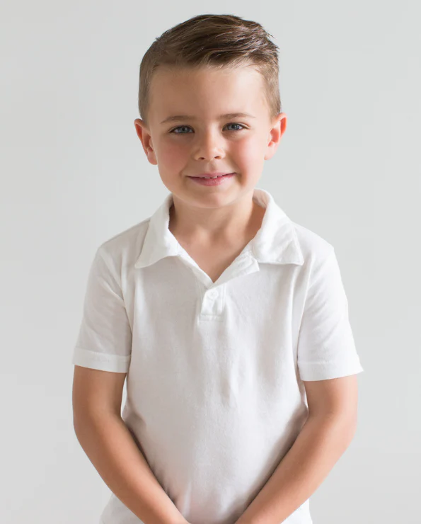 Boys Soft Cotton Jersey 2-Button Short Sleeve Polo Shirt | White - Drispect