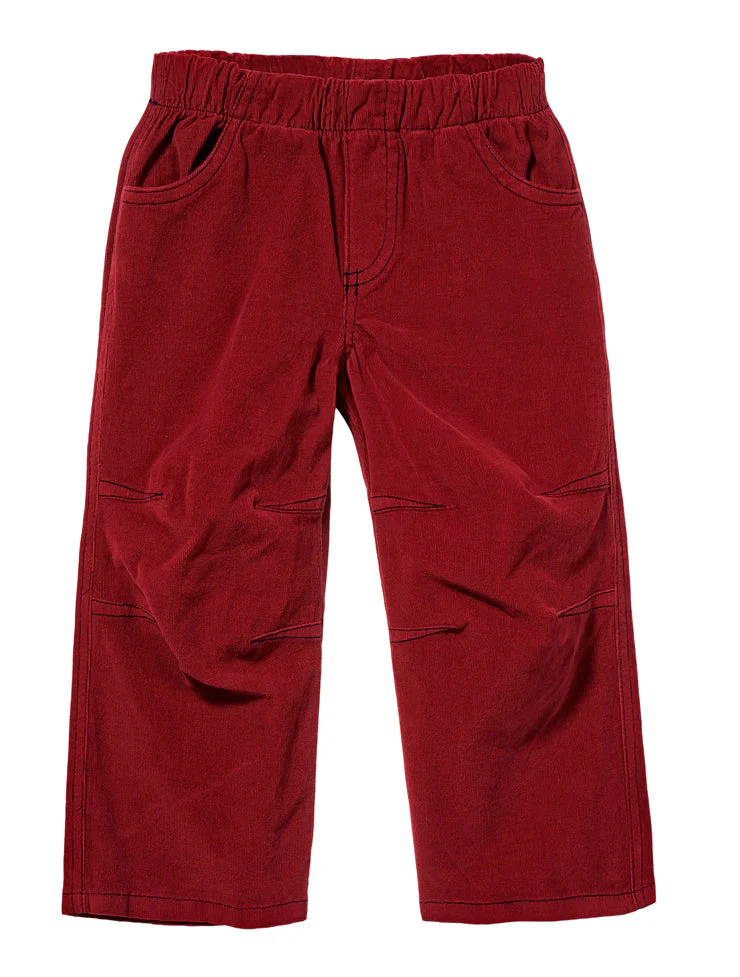 Soft Stretch Cord Pants With Knee Articulation - Contrast Stitch | Dark Red - Drispect
