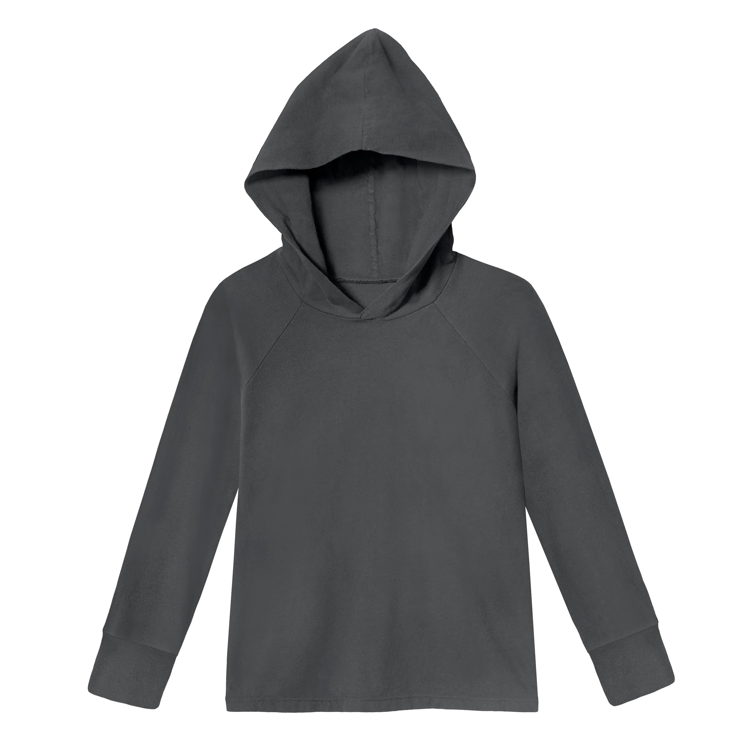 Boys Soft 100% Cotton Medium-Weight Long Sleeve Hooded Tee With Cuffs | Charcoal - Drispect