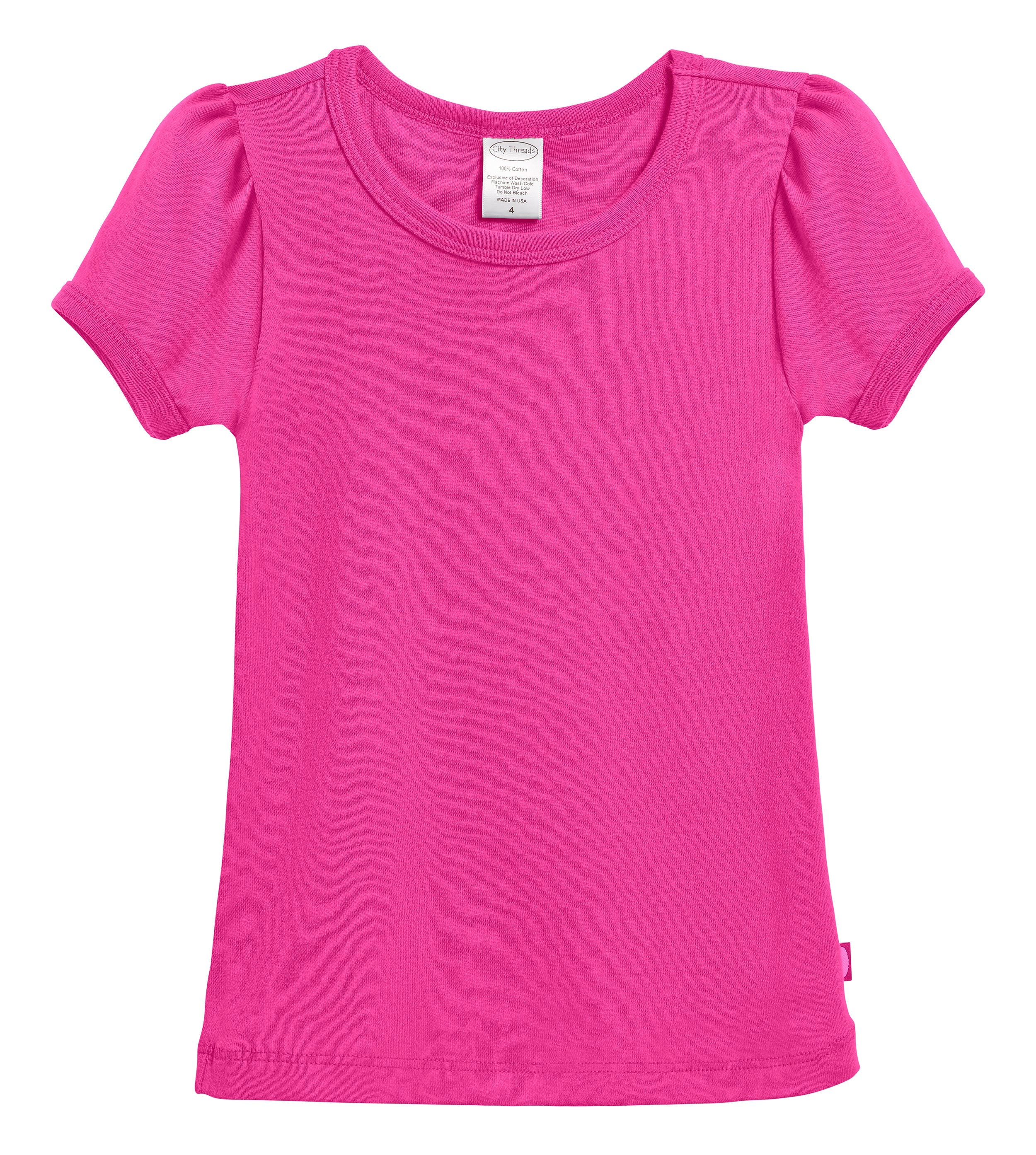 Girls Soft Cotton Short Sleeve Puff Tee  | Hot Pink - Drispect