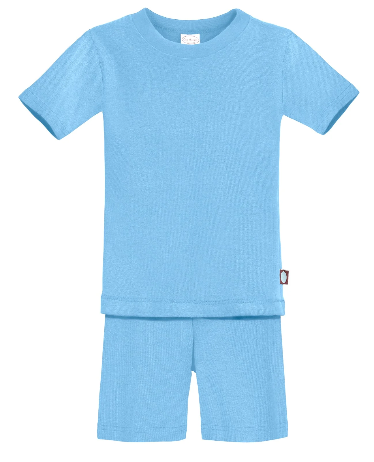 Boys and Girls Soft Organic Cotton Short Sleeve Snug Fit Pajama Set | Bright Light Blue - Drispect