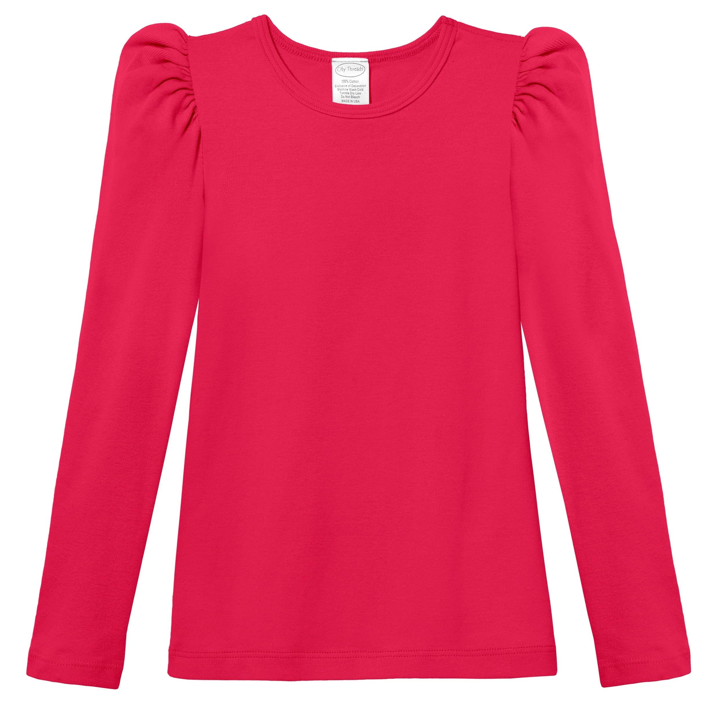 Girls Soft Cotton Puff Long Sleeve Tee | Candy Apple - Drispect