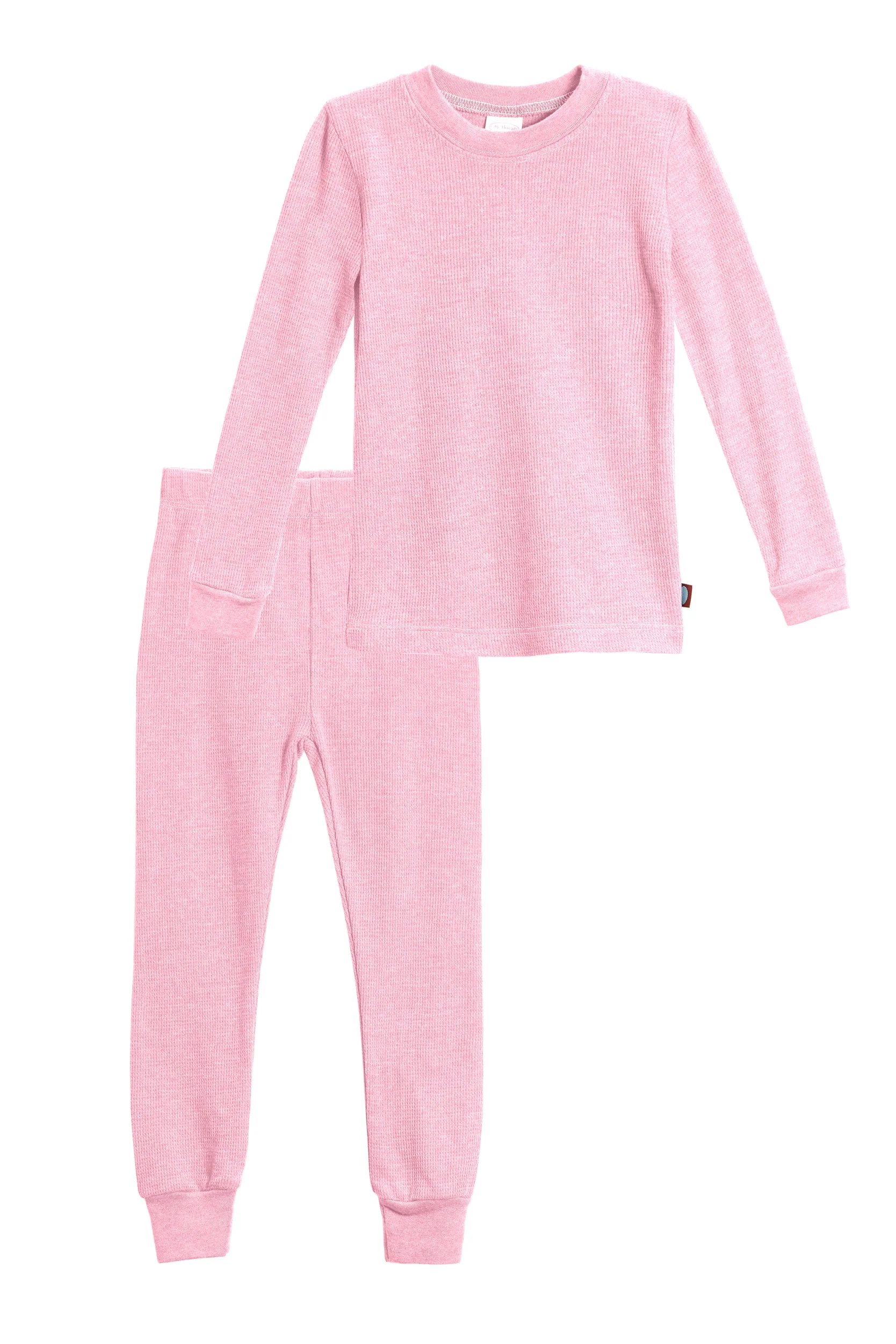 Girls Soft & Cozy Thermal 2-Piece Long Johns | Bright Light Pink w- Light Pink Stitch - Drispect