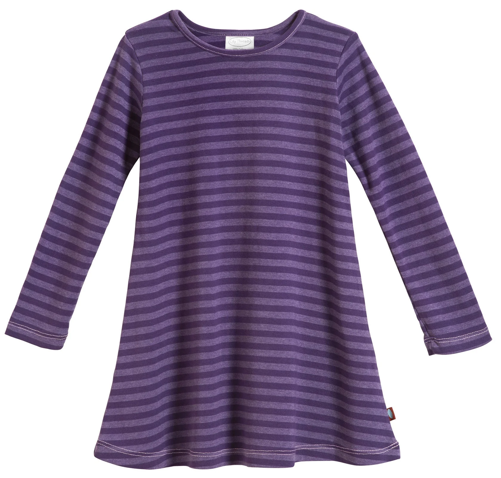 Girls Soft Stripe Long Sleeve Dress | Purple - Drispect