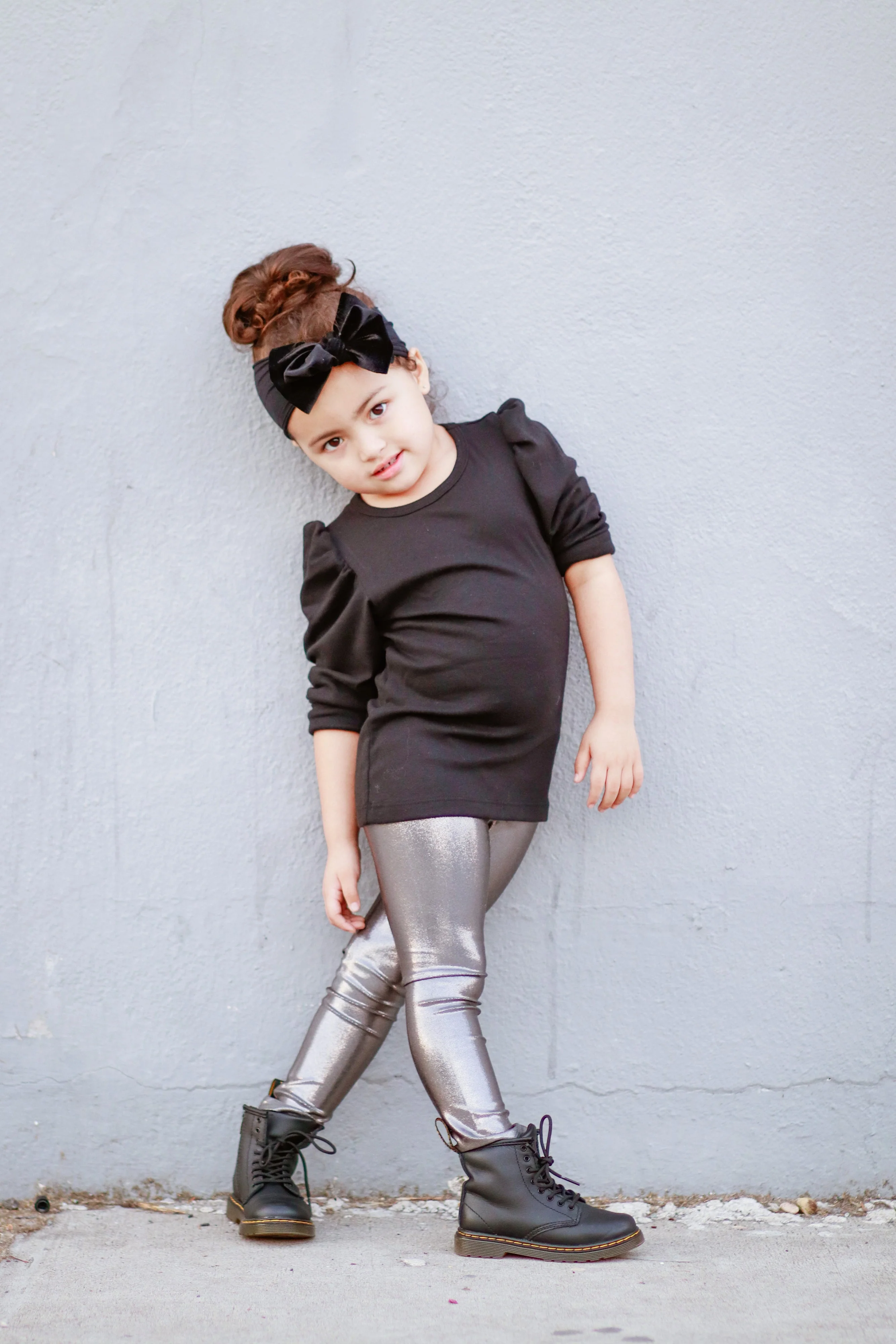 Girls Soft Cotton Puff Long Sleeve Tee | Navy - Drispect