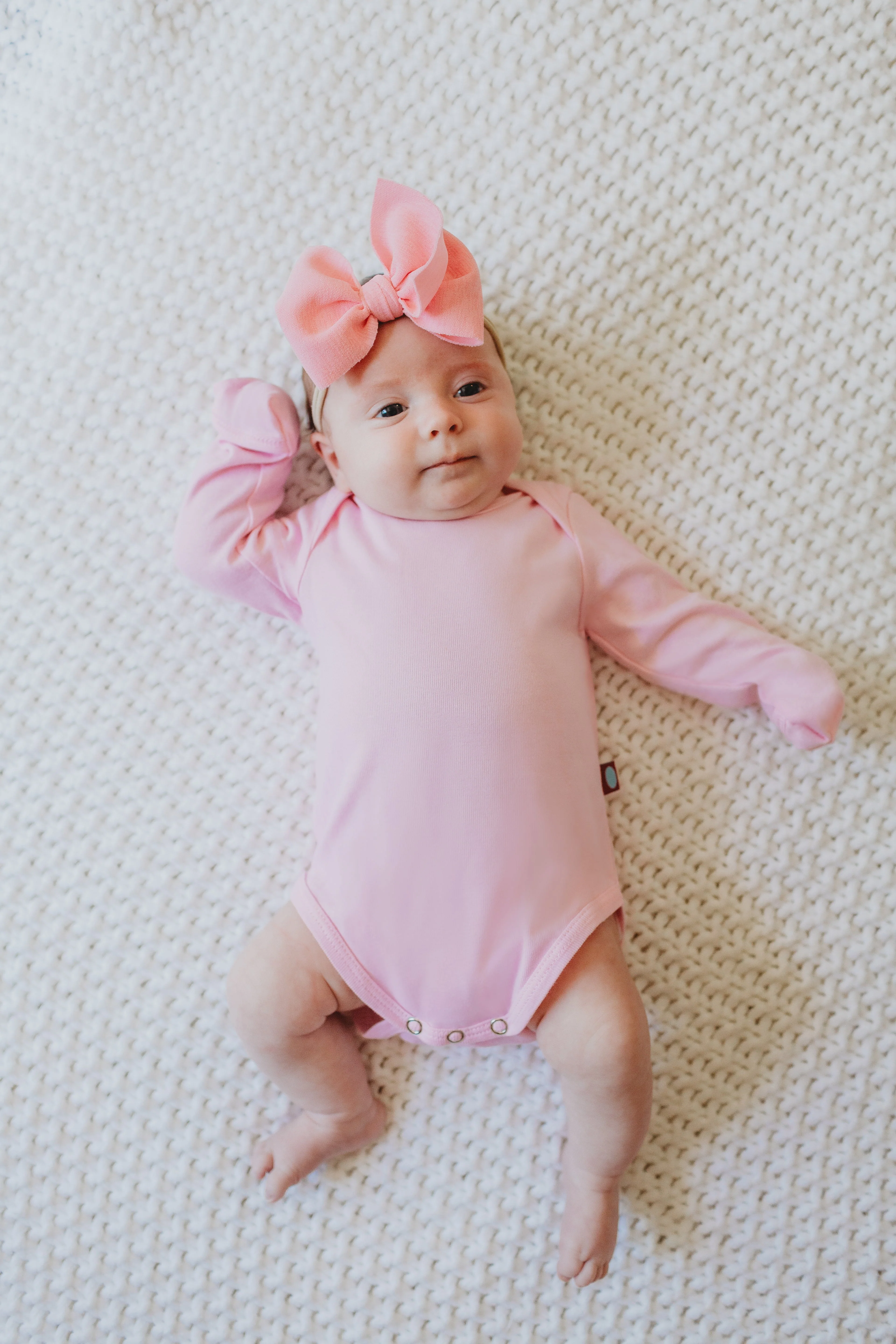 Super-Soft Organic Cotton Baby Rib Long Sleeve Snap Onesie| Bright Light Pink - Drispect