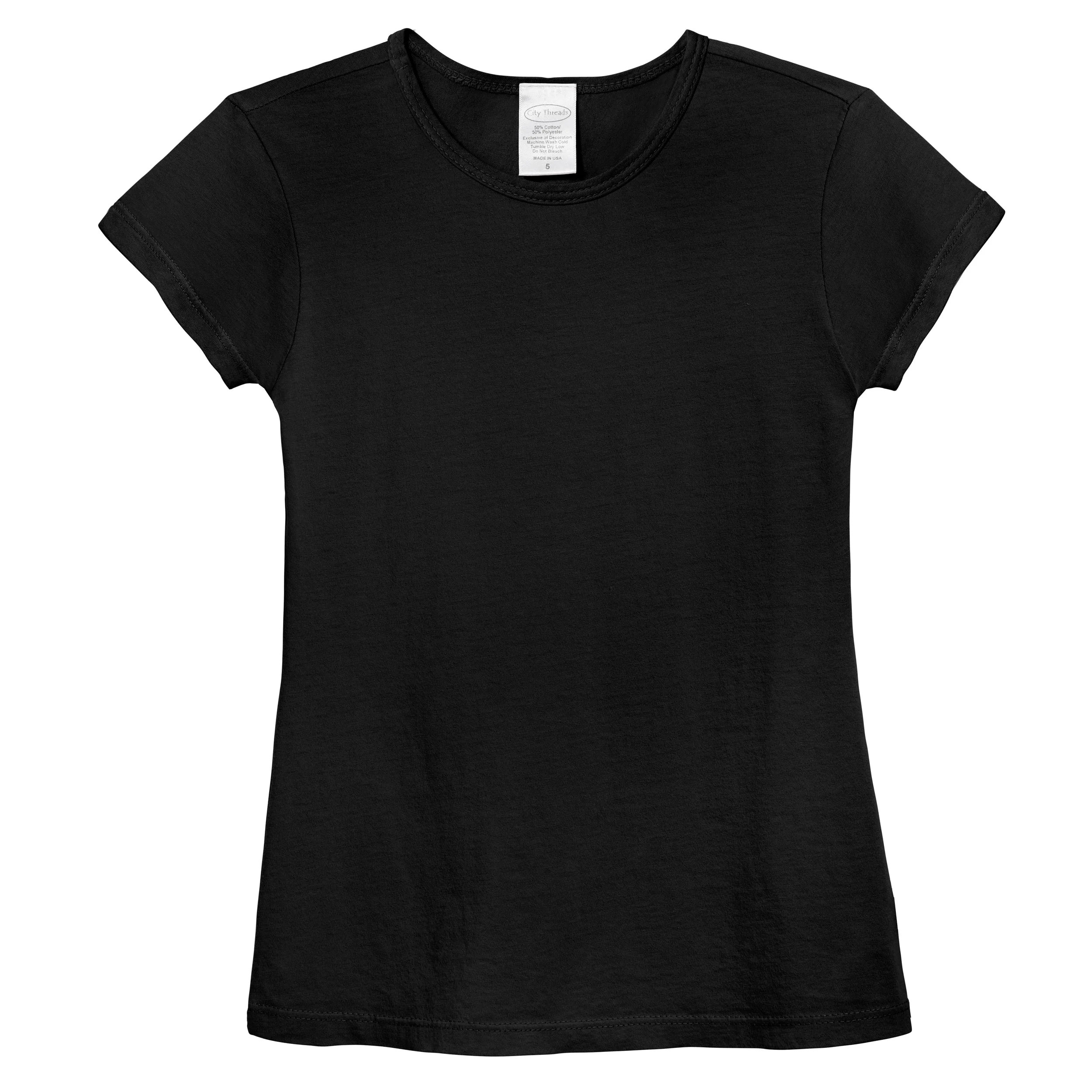 Girls Soft Organic Cotton Jersey Cap Sleeve Crew Tee | Black - Drispect