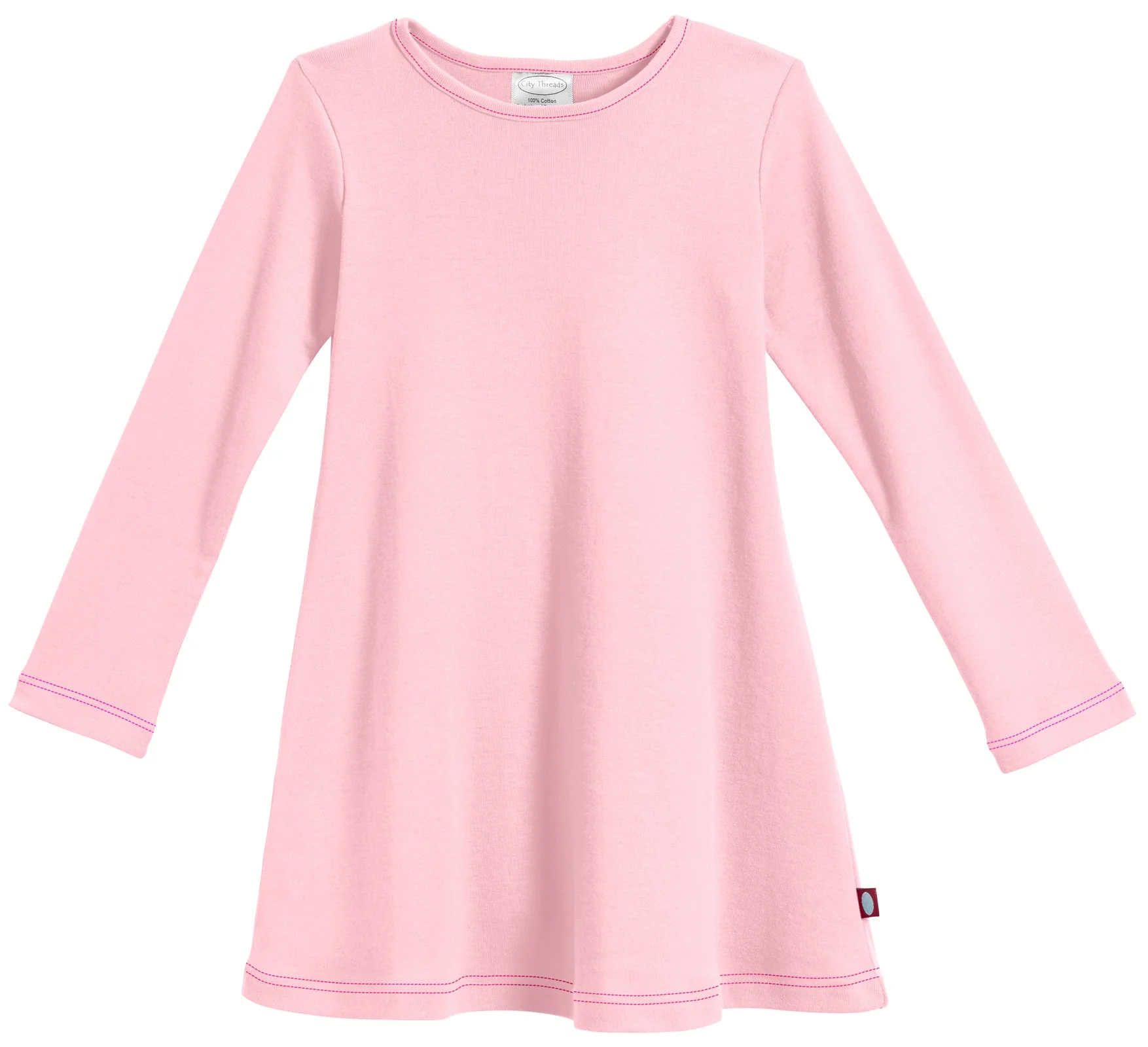 Girls Soft Cotton Long Sleeve Baby Rib Dress | Pink - Drispect