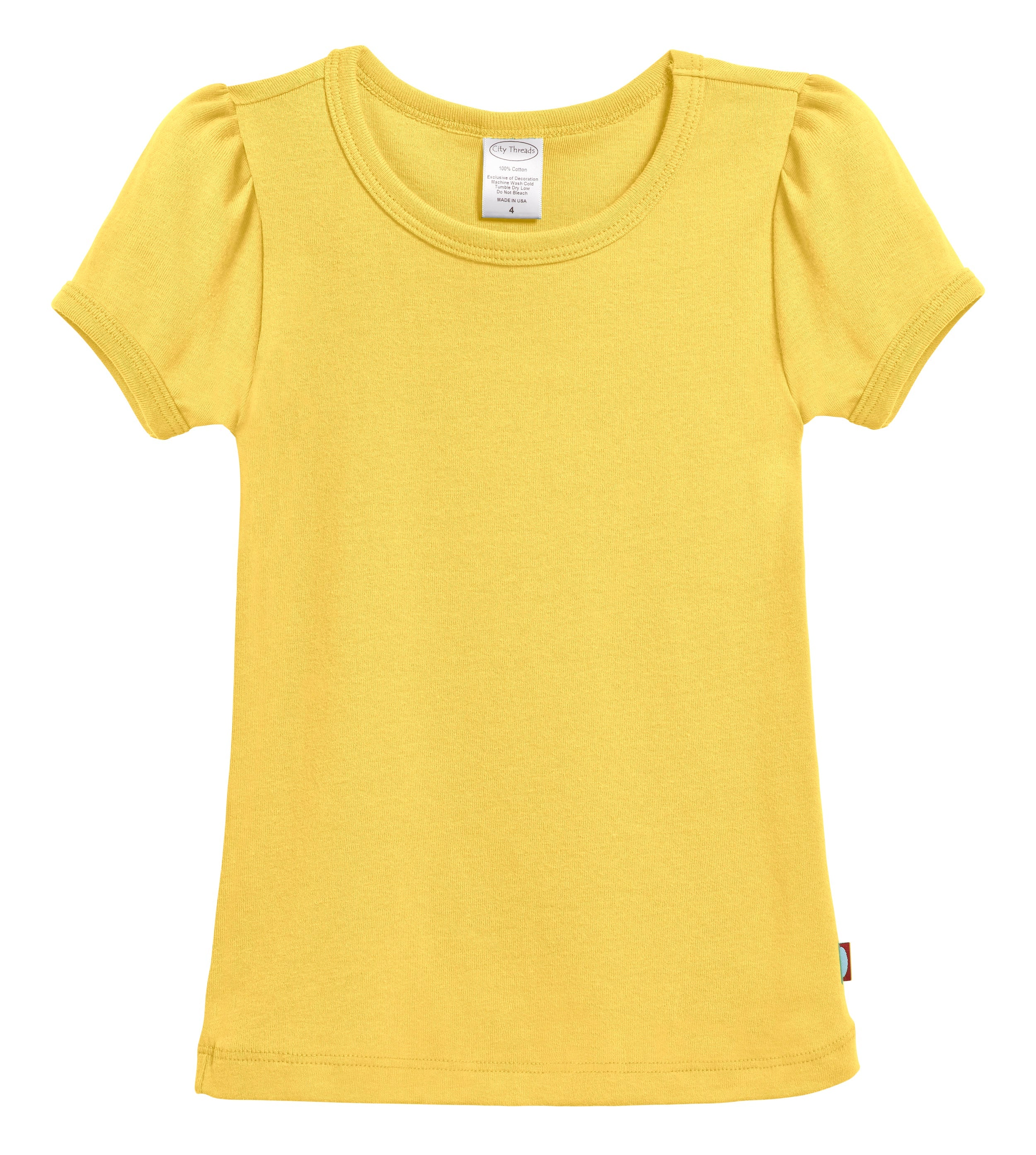 Girls Soft Cotton Short Sleeve Puff Tee  | Yellow - Drispect