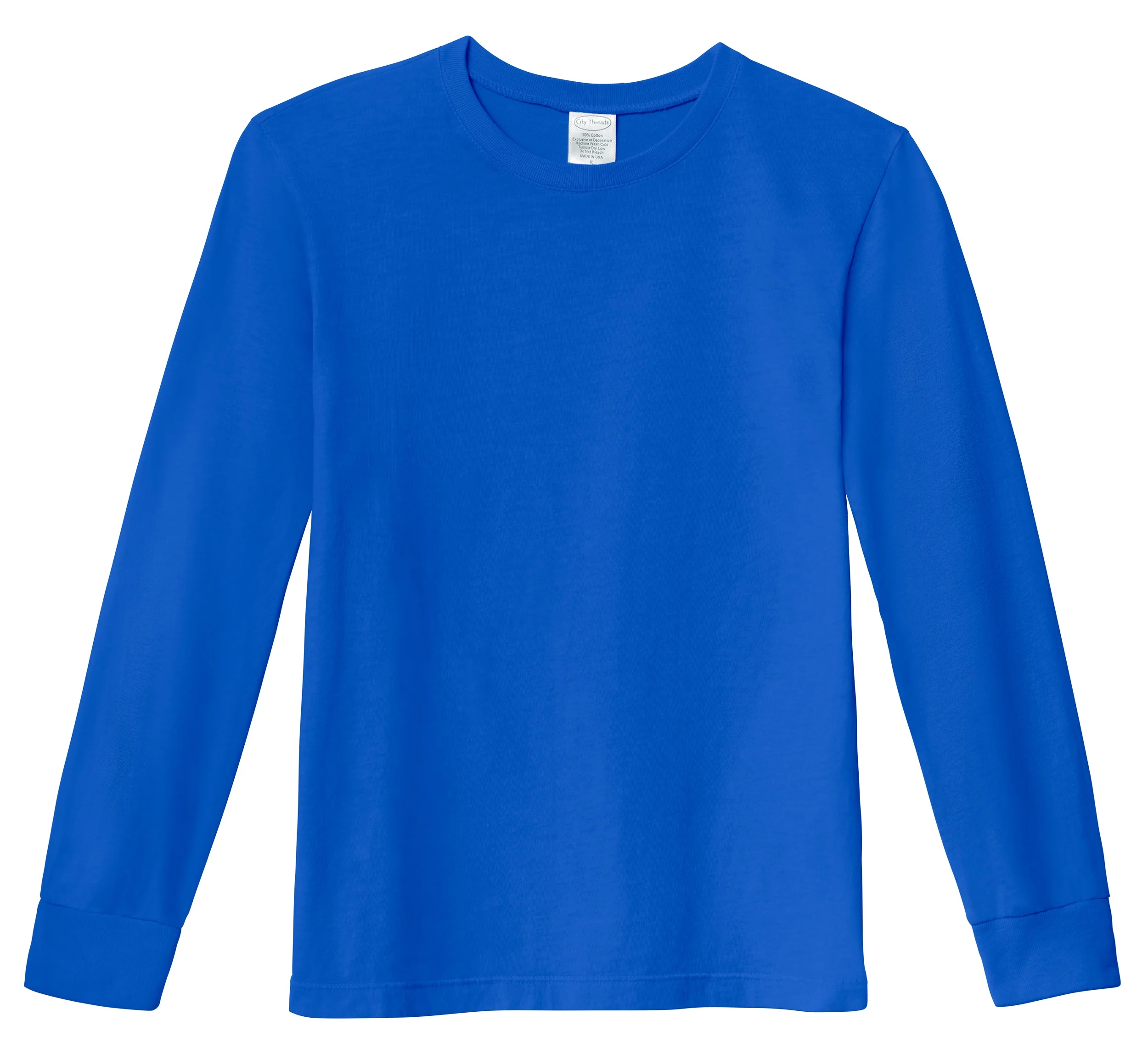 Boys Soft 100% Cotton Medium-Weight Long Sleeve Tee With Cuffs| Crayon Blue - Drispect