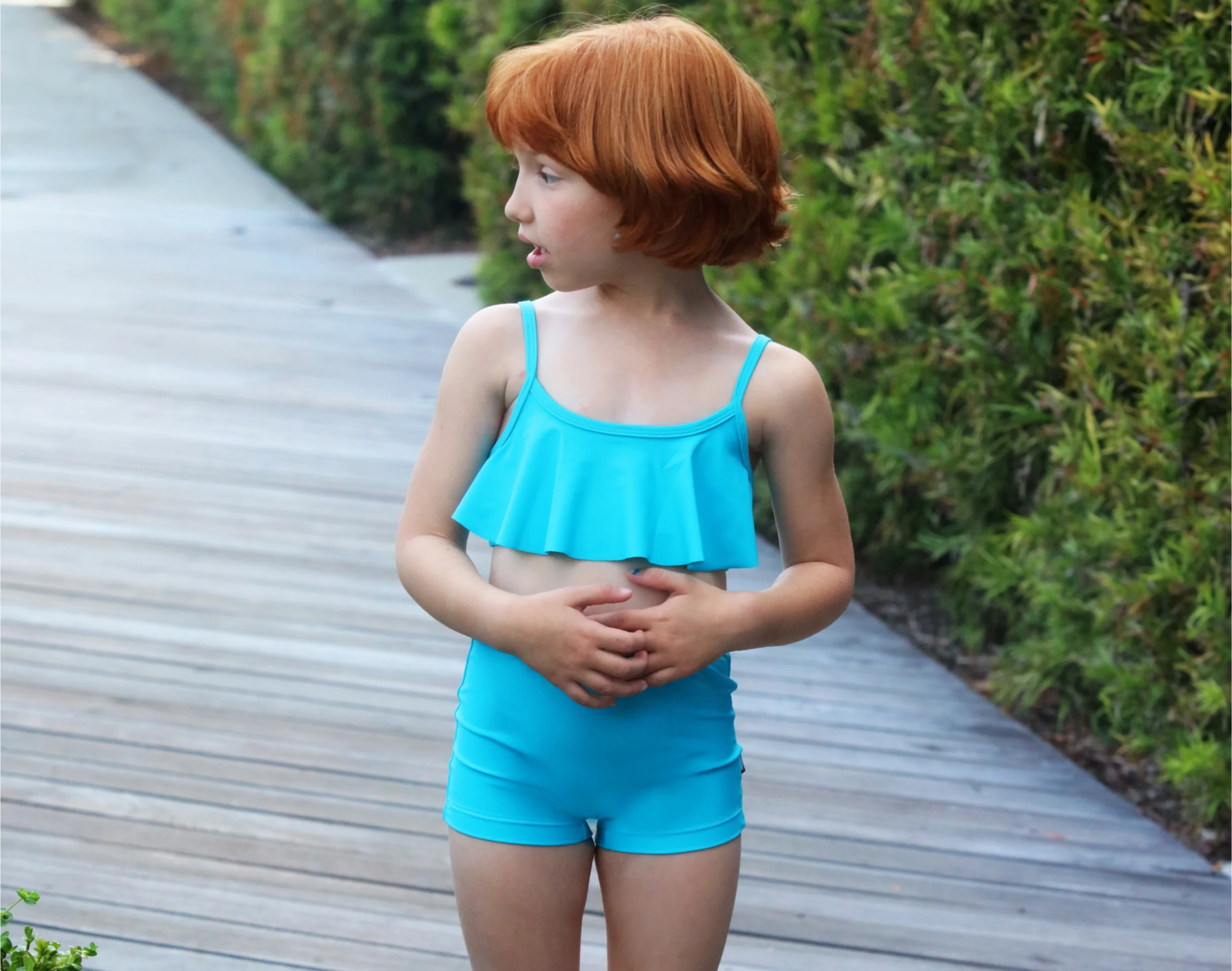 Girls UPF 50+ Swim Boy Shorts  | Navy w. Bubblegum Stitch - Drispect