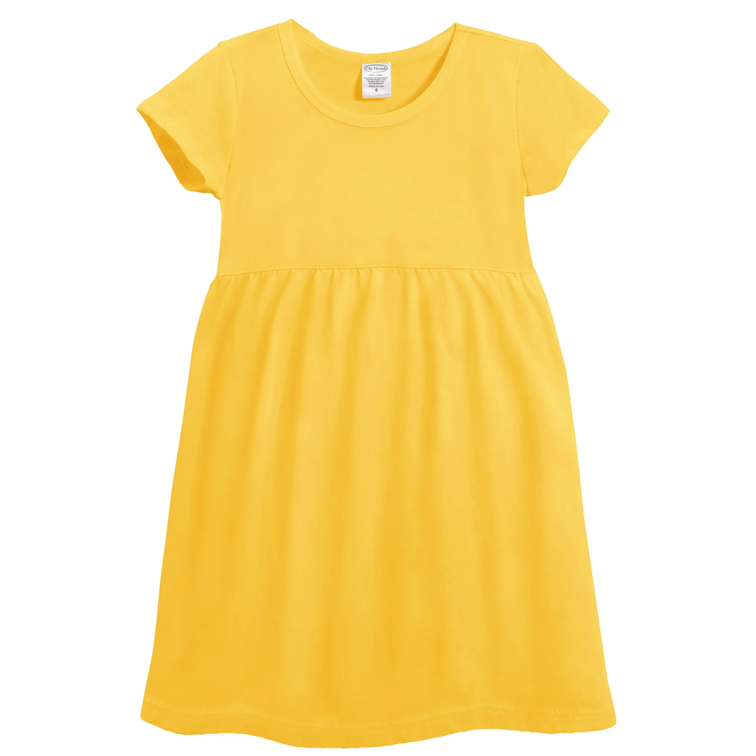 Soft Organic Cotton Empire Short Sleeve Sundress | Yellow - Drispect