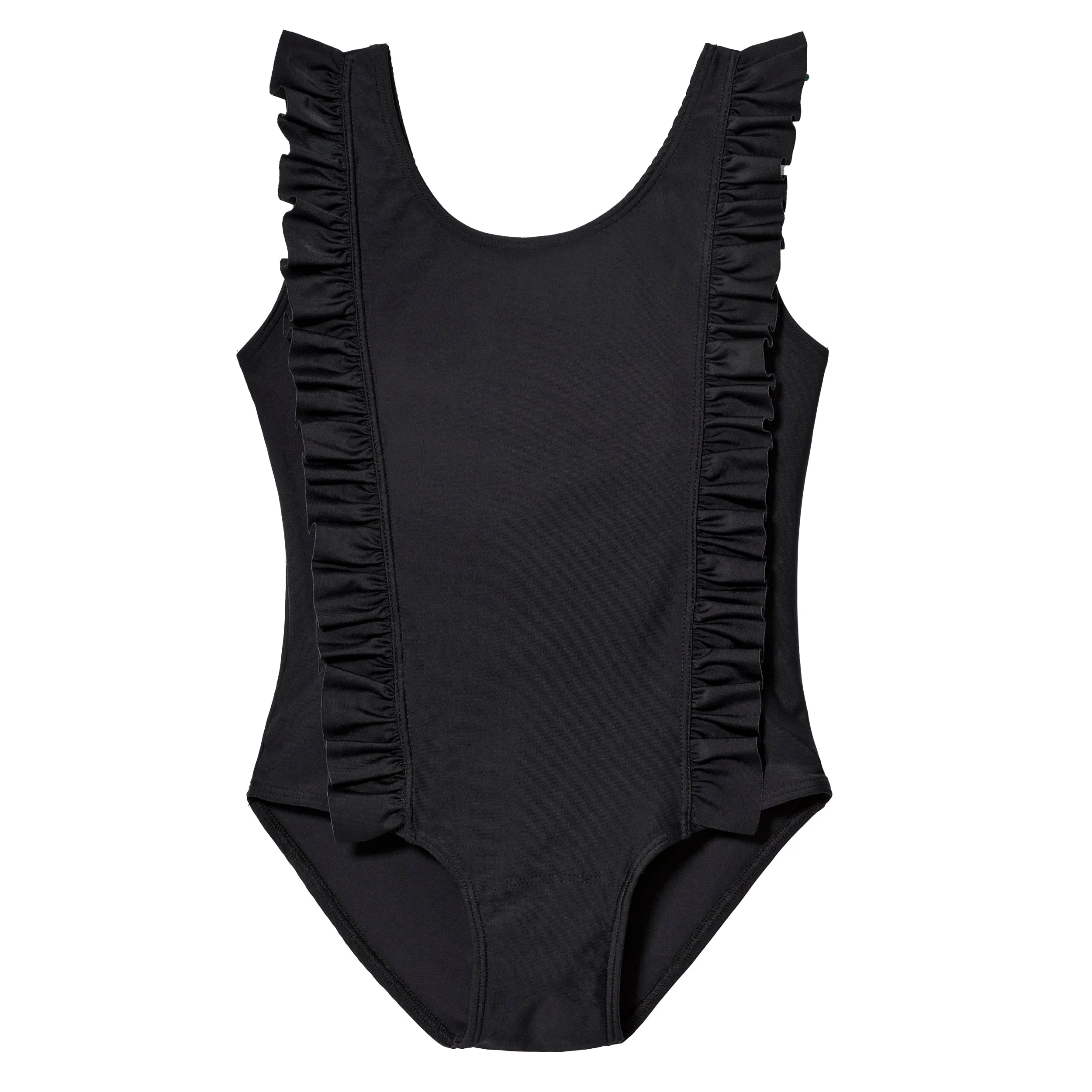 Girls UPF 50+ One-Piece Ruffle Front Swimsuit  | Black - Drispect