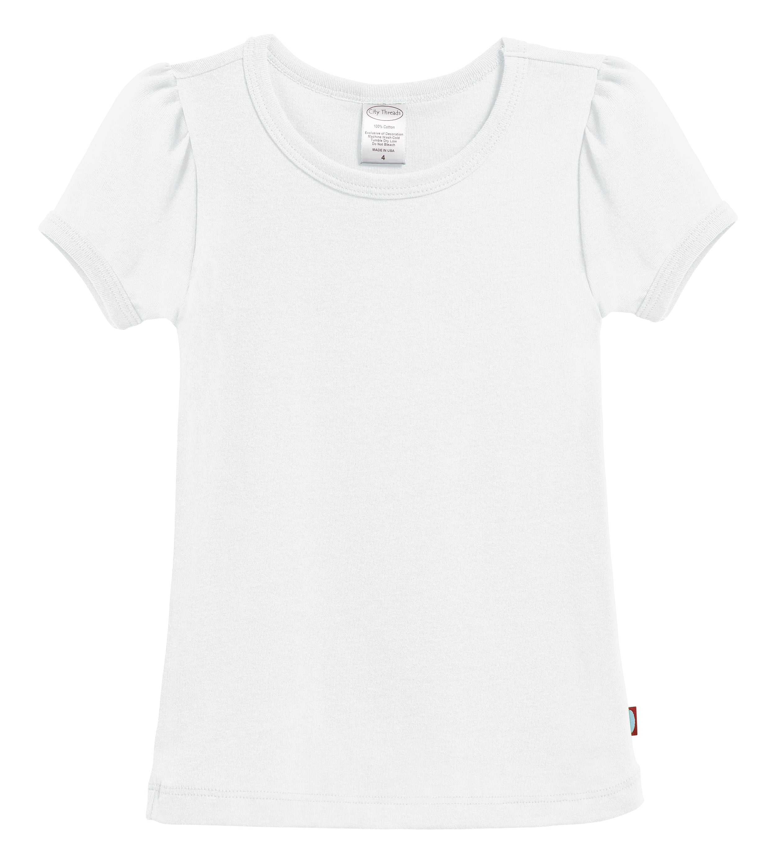 Girls Soft Cotton Short Sleeve Puff Tee  | White - Drispect