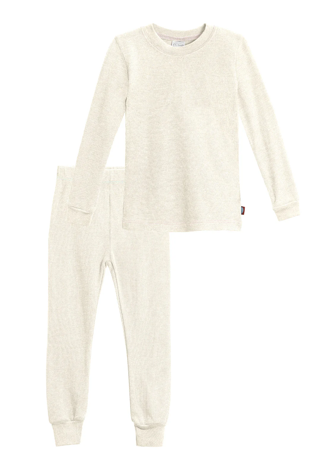 Girls Soft & Cozy Thermal 2-Piece Long Johns | Oatmeal w- Light Pink Stitch - Drispect