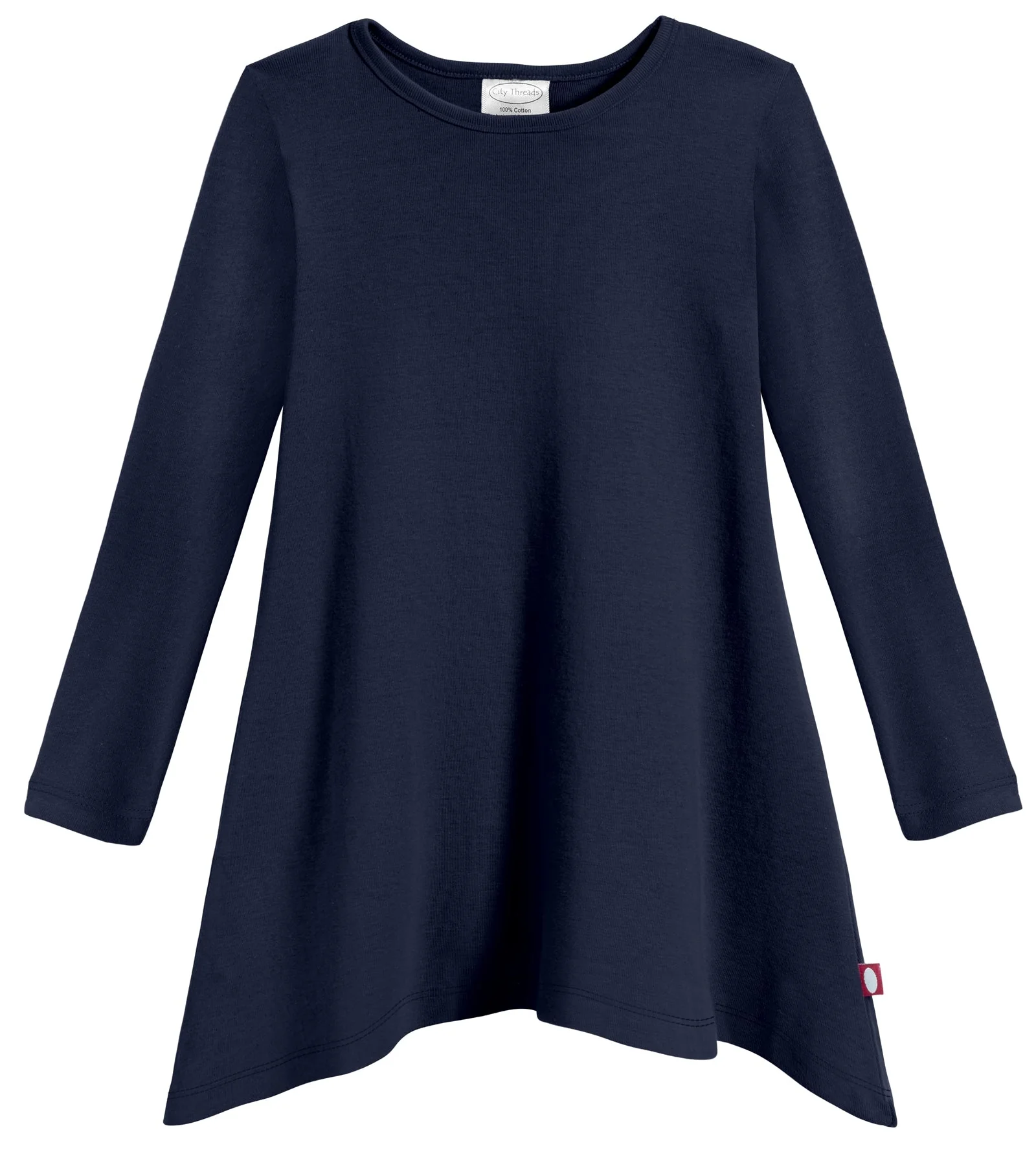 Girls Soft Cotton Jersey Long Sleeve Shark Bite Tunic | Navy - Drispect