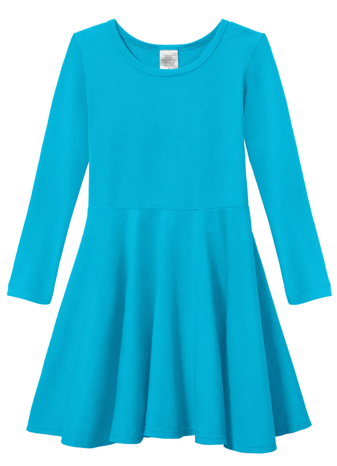 Girls Soft Cotton Jersey Long Sleeve Twirly Dress | Turquoise - Drispect