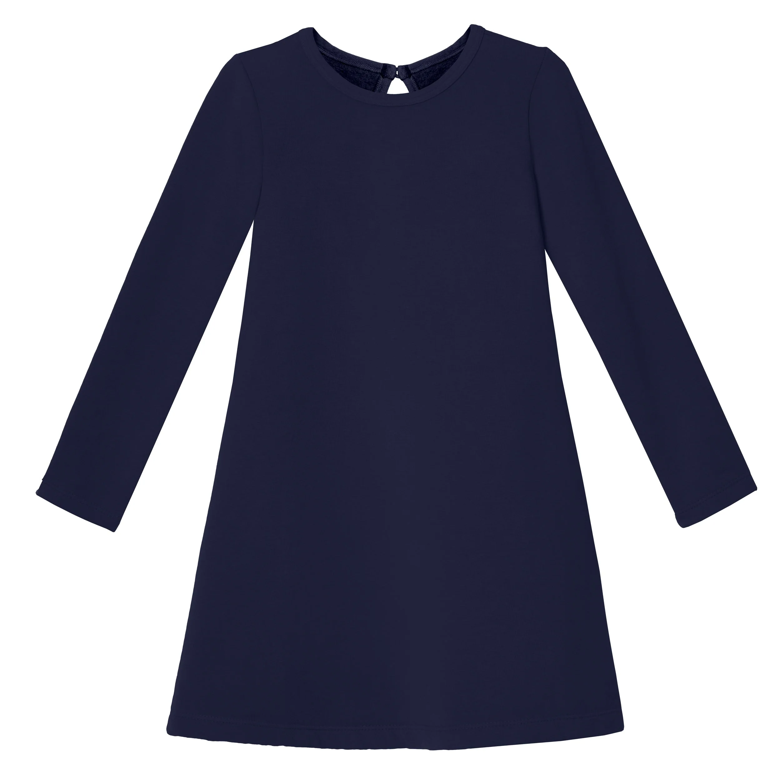 Girls Lightweight Soft Cotton Fleece A-Line Dress| Navy - Drispect