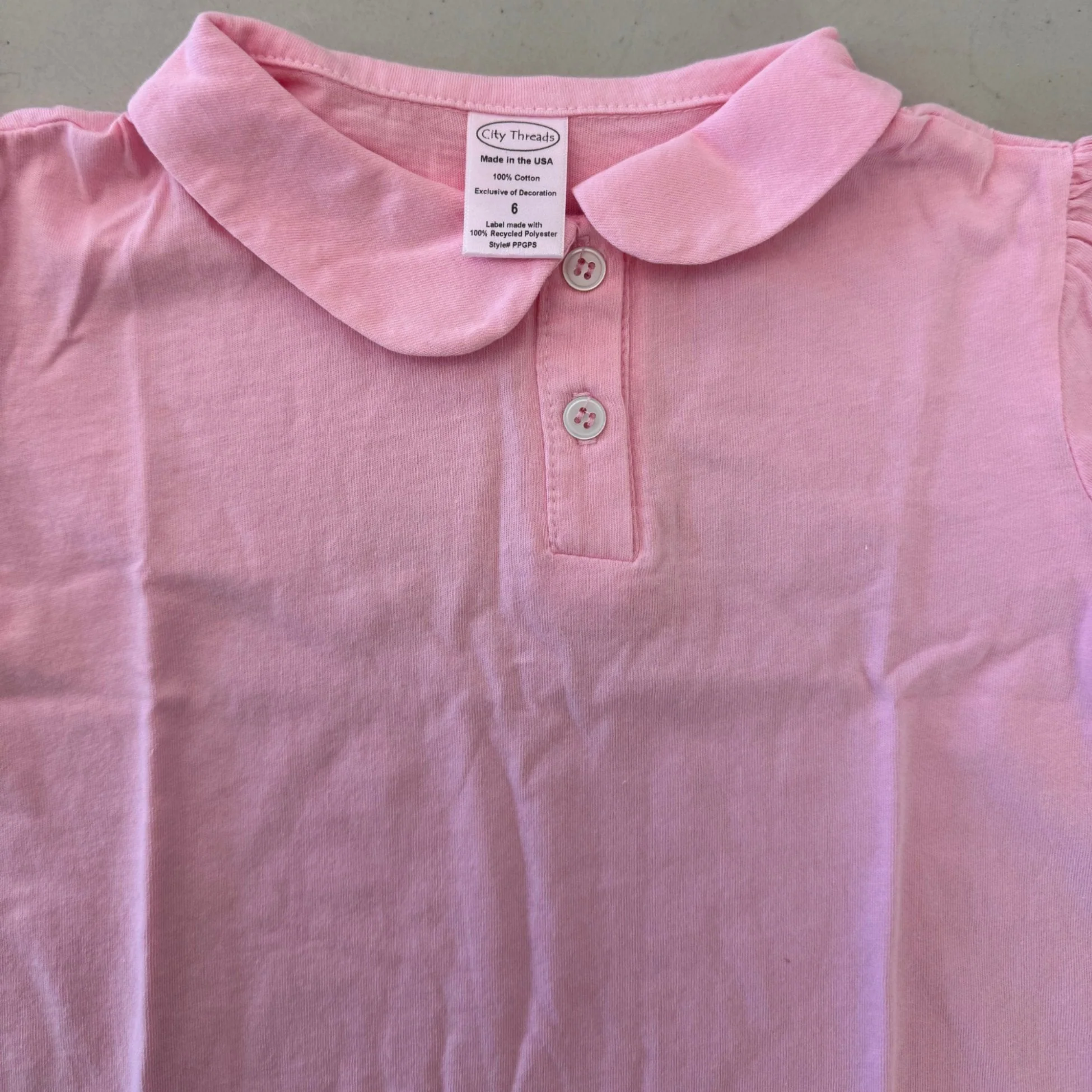 Girls Soft Cotton Jersey Peter Pan Collar Polo Puff Short Sleeve Tee-Seconds | Damage Bright Light Blue - Drispect