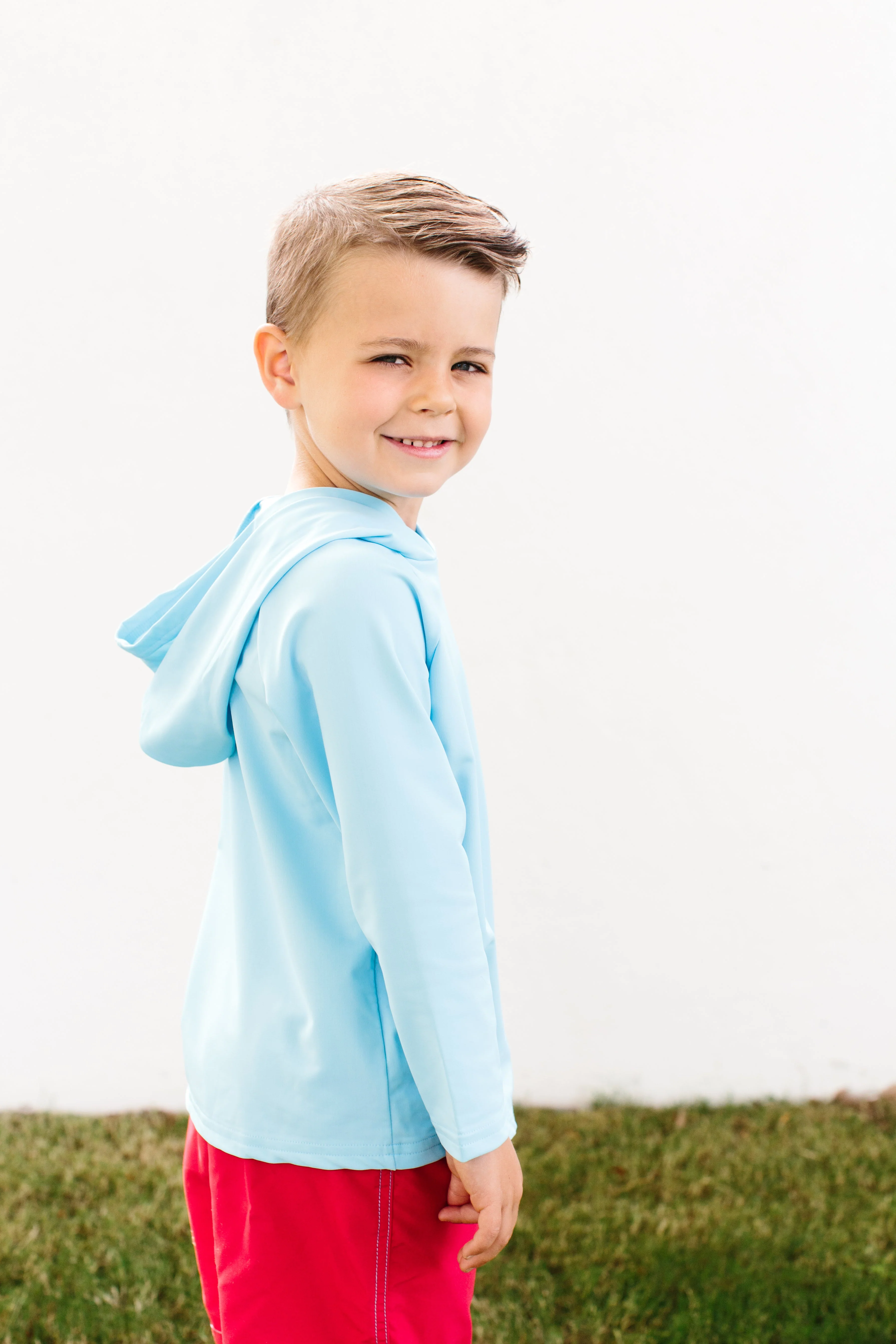 Unisex UPF 50+ Long Sleeve Hooded Rashguard | Bright Light Blue - Drispect