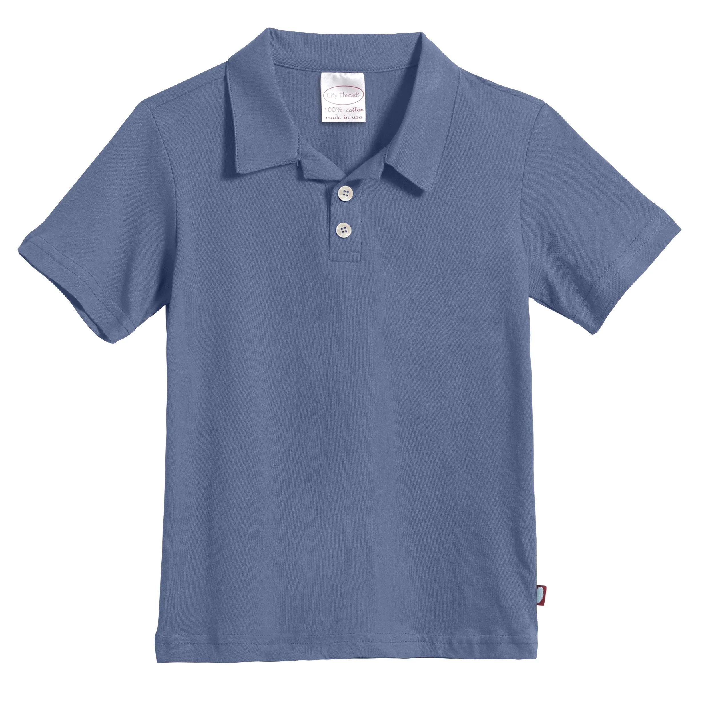 Boys Soft Cotton Jersey 2-Button Short Sleeve Polo Shirt | Denim Blue - Drispect