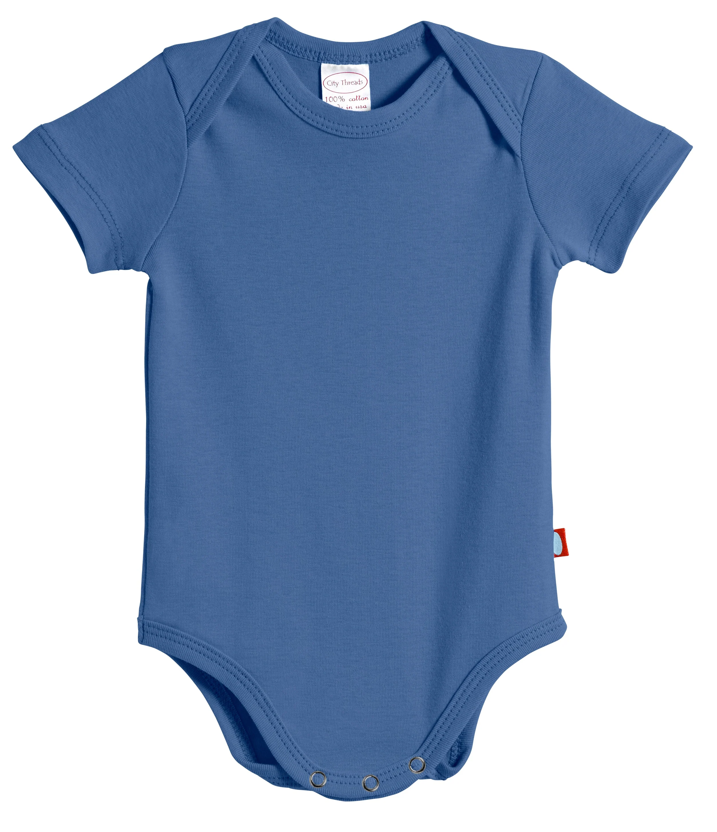 Super-Soft Organic Cotton Baby Rib Short Sleeve Snap Onesie| Smurf - Drispect