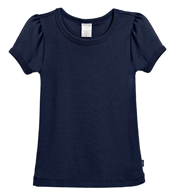 Girls Soft Cotton Short Sleeve Puff Tee  | Navy - Drispect