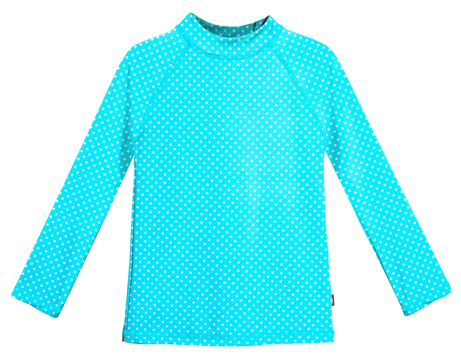 Girls UPF 50+ Printed Long Sleeve Rashguard | Turquoise w- White Polka Dot - Drispect