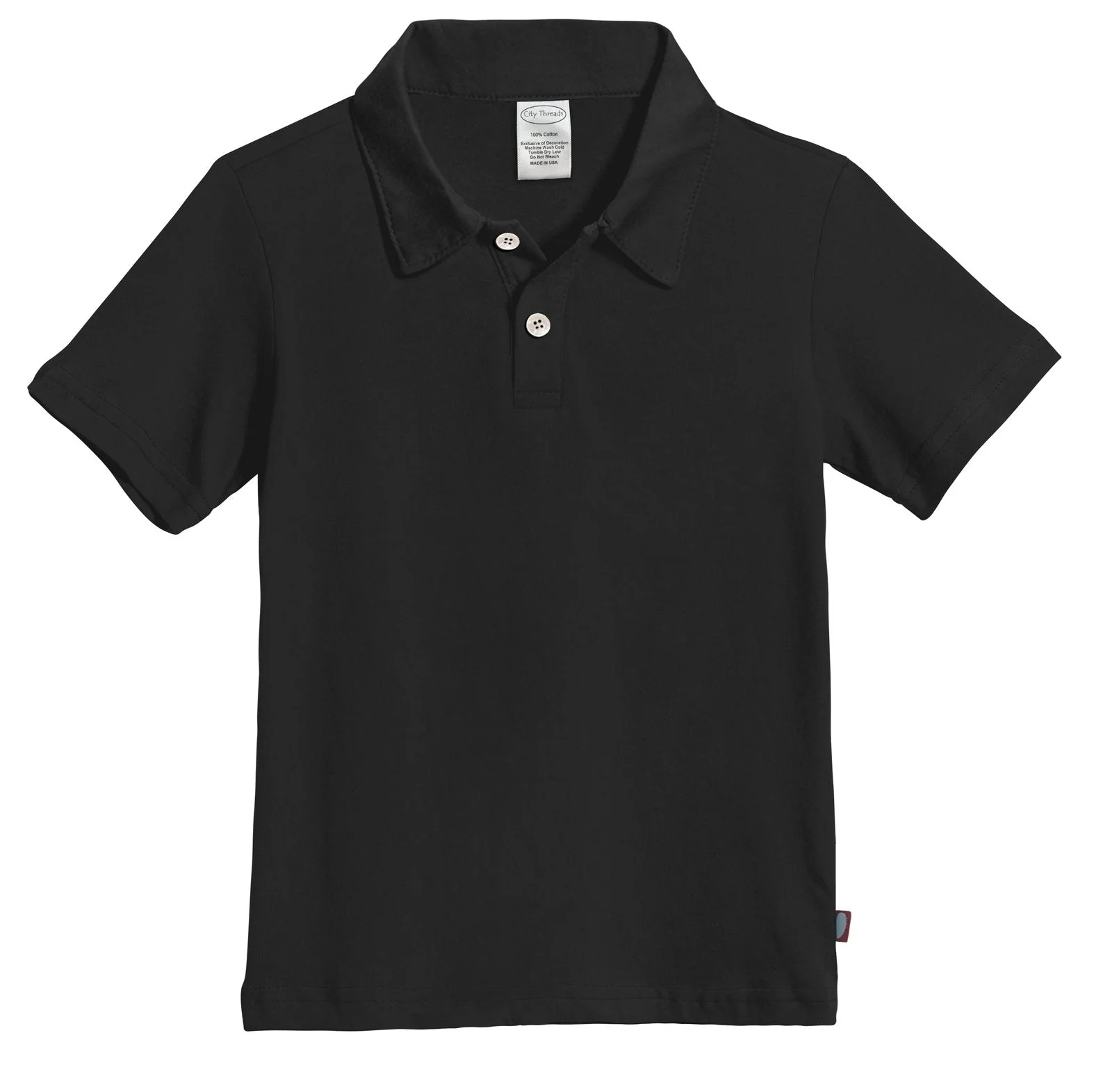 Boys Soft Cotton Jersey 2-Button Short Sleeve Polo Shirt | Black - Drispect
