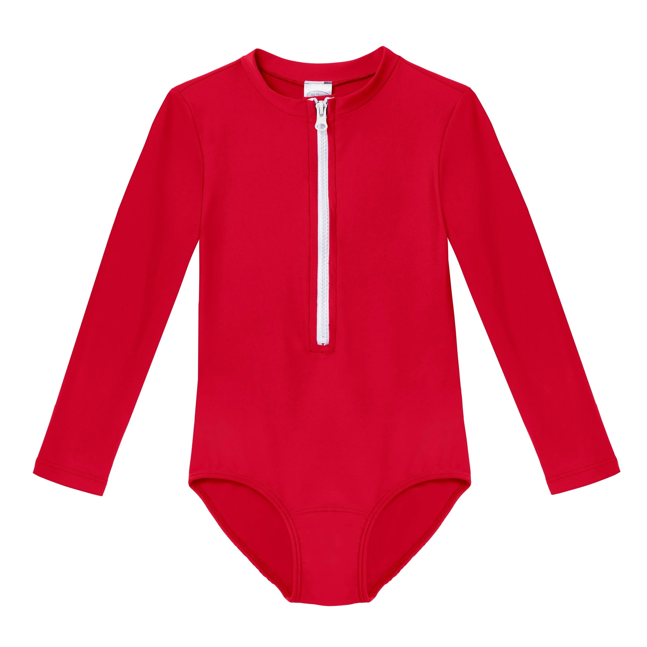 Girls UPF 50+ One-Piece Long Sleeve Swimsuit | Red - Drispect