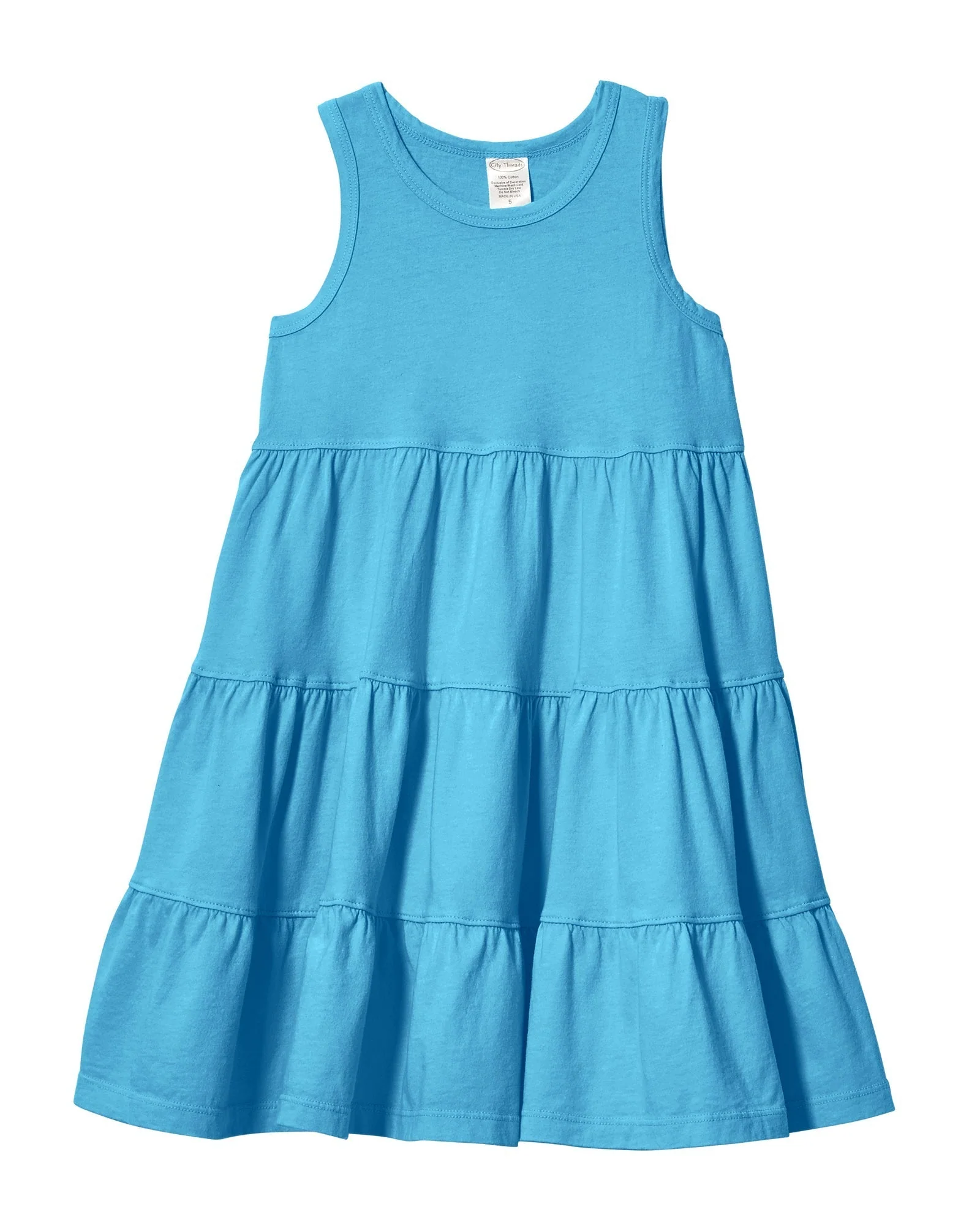 Girls Soft Cotton Jersey Tiered Tank Dress | Turquoise - Drispect