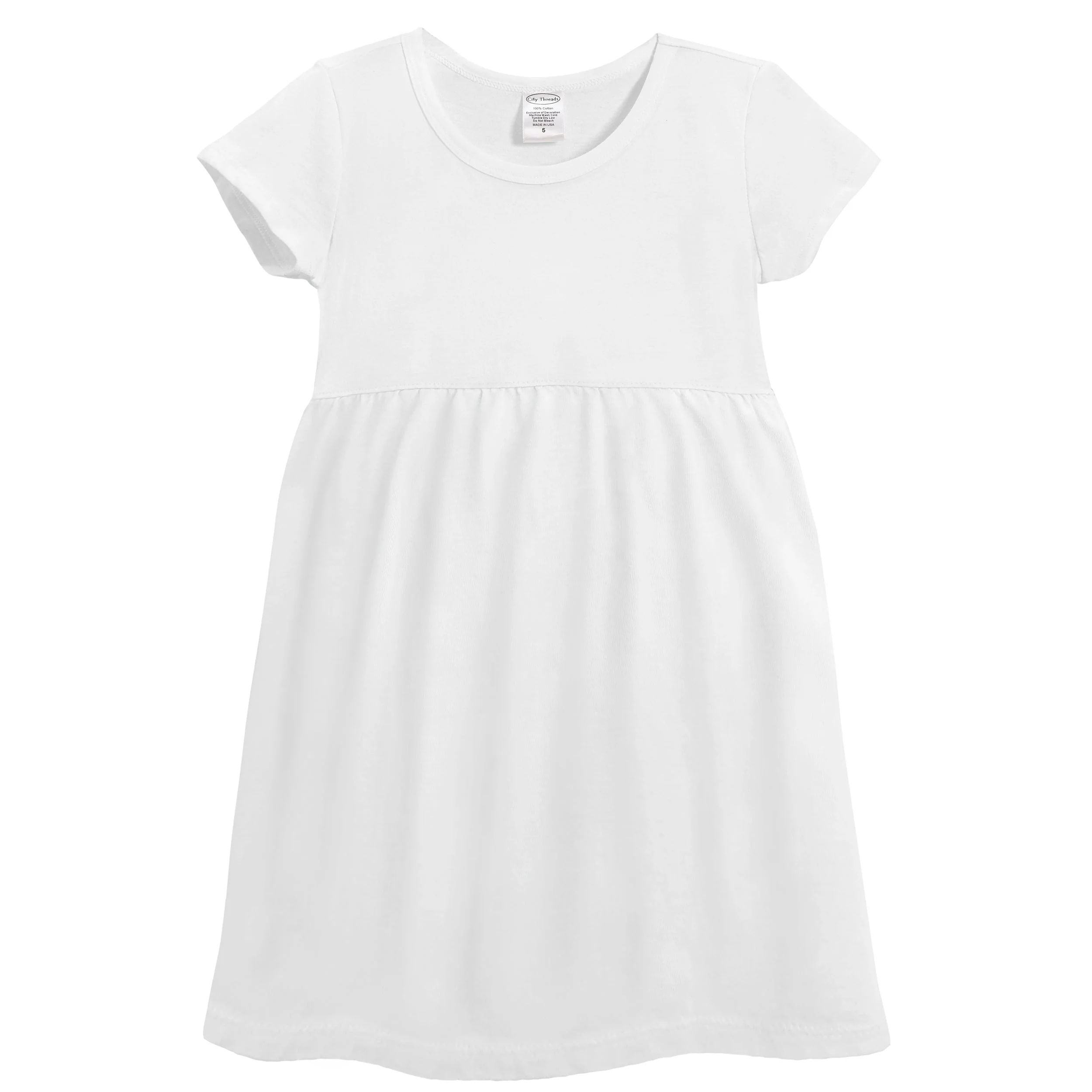 Soft Organic Cotton Empire Short Sleeve Sundress | White - Drispect