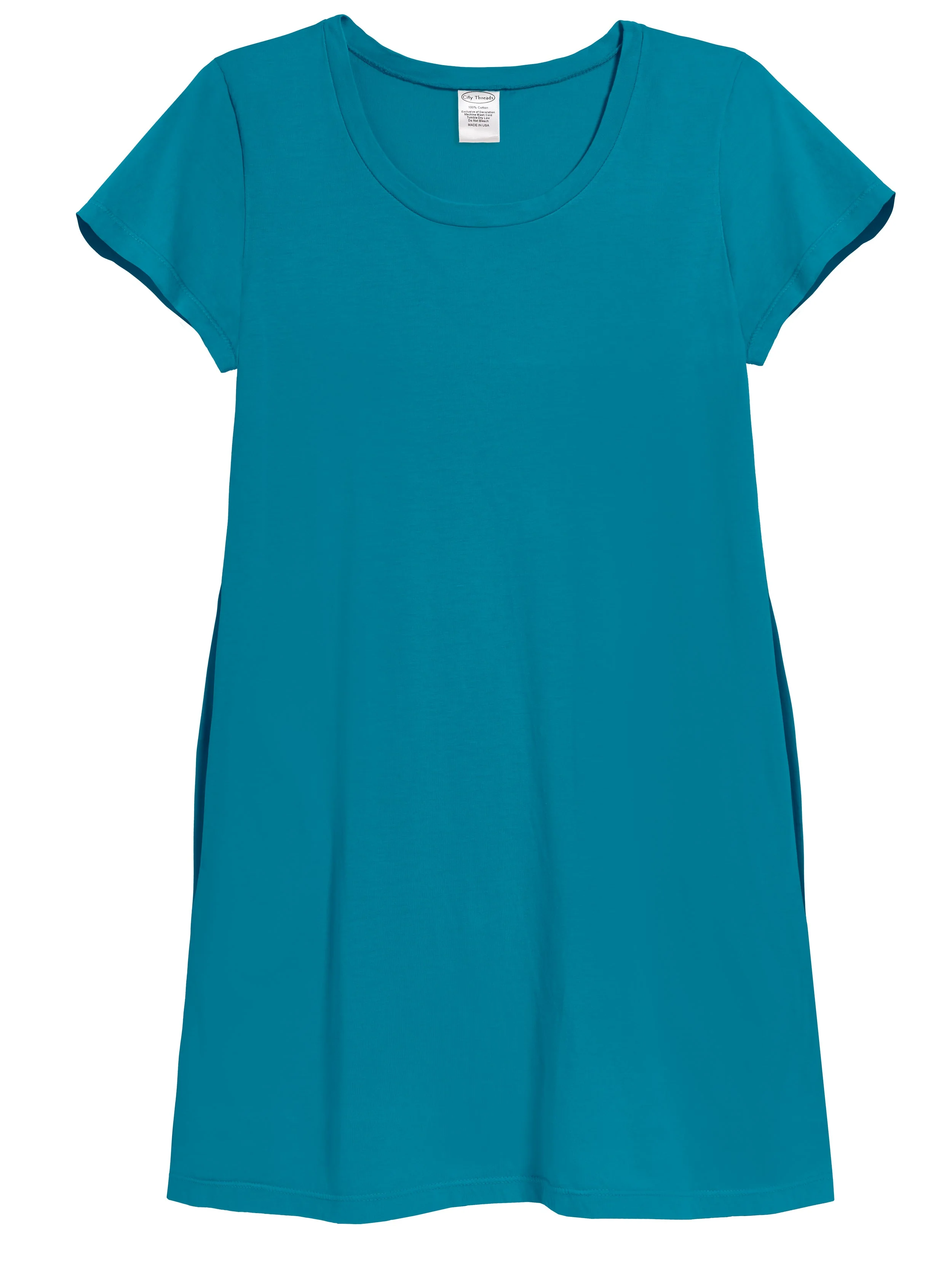 Women's Soft Supima Cotton Easy Cover-Up T-Shirt Pocket Dress | Teal - Drispect