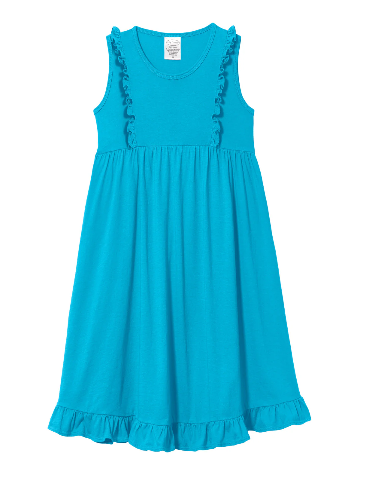 Girls Soft Cotton Jersey Flutter Tank Dress | Turquoise - Drispect