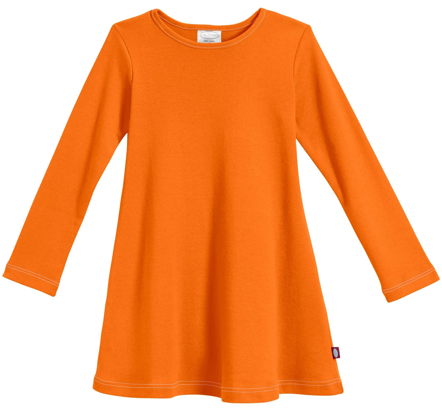 Girls Soft Cotton Long Sleeve Baby Rib Dress | Orange - Drispect