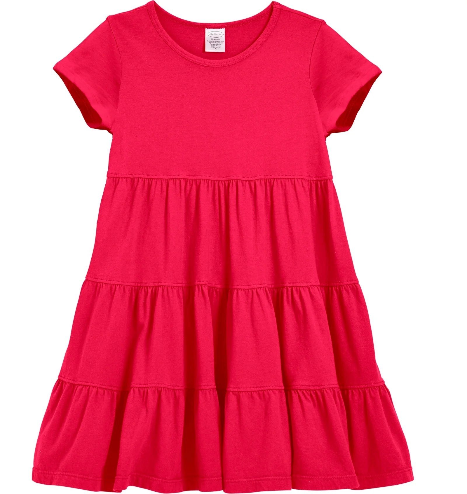 Girls Soft Cotton Jersey Short Sleeve Tiered Dress | Candy Apple - Drispect