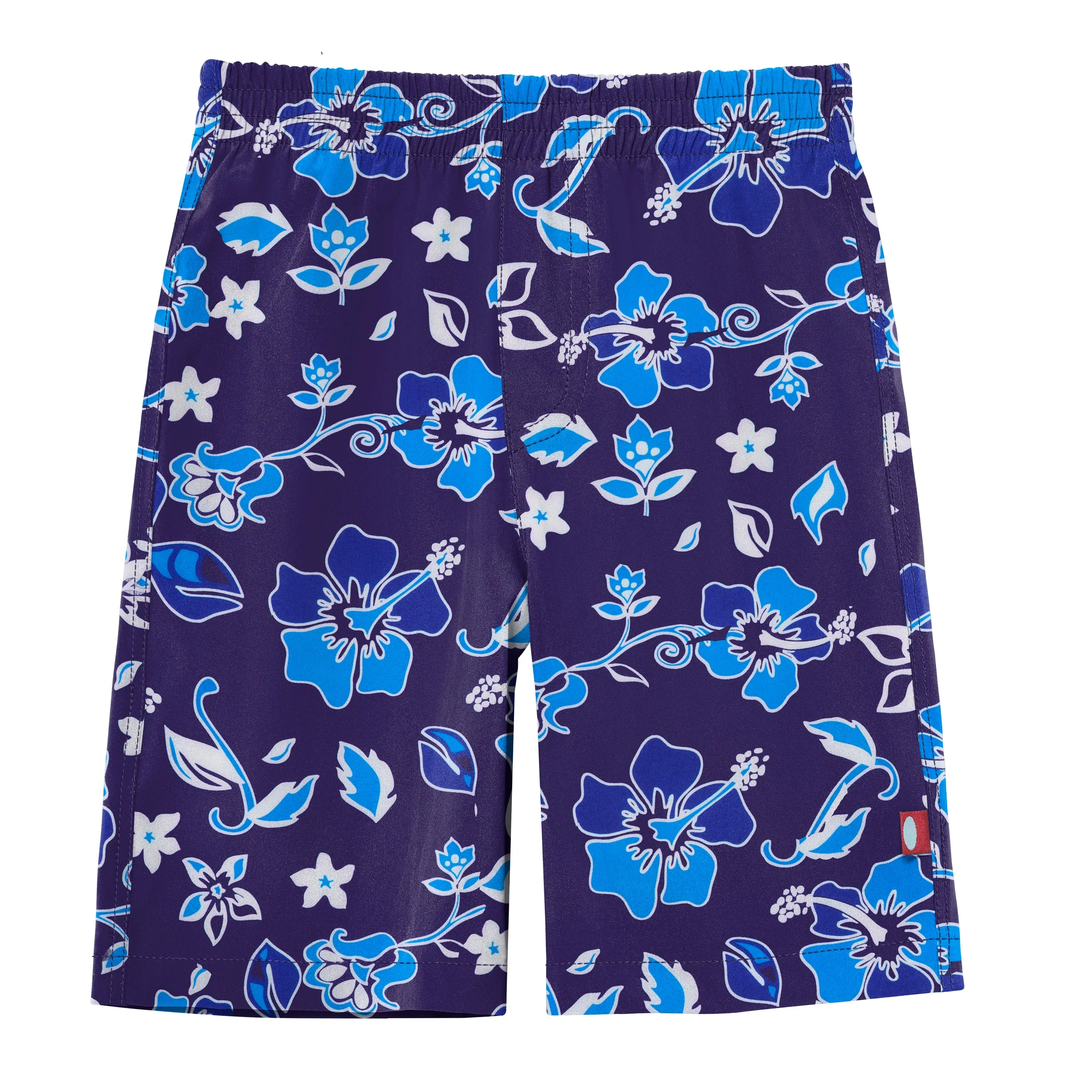 Boys UPF 50+ Recycled Polyester Soft Stretch Below the Knee Printed Swim Board Shorts  | Blue Hawaii - Drispect