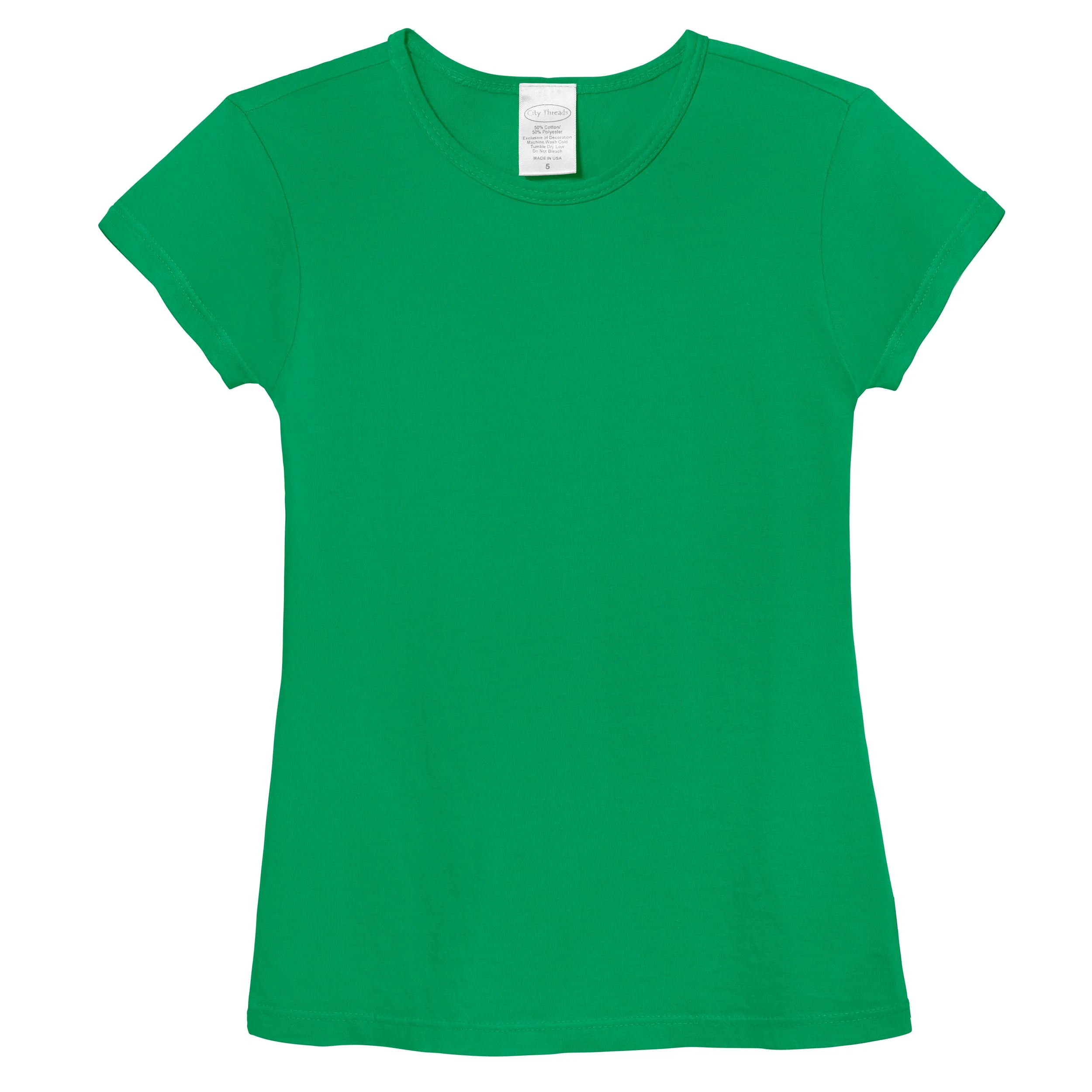 Girls Soft Cotton Jersey Cap Sleeve Crew Tee | Elf Green - Drispect