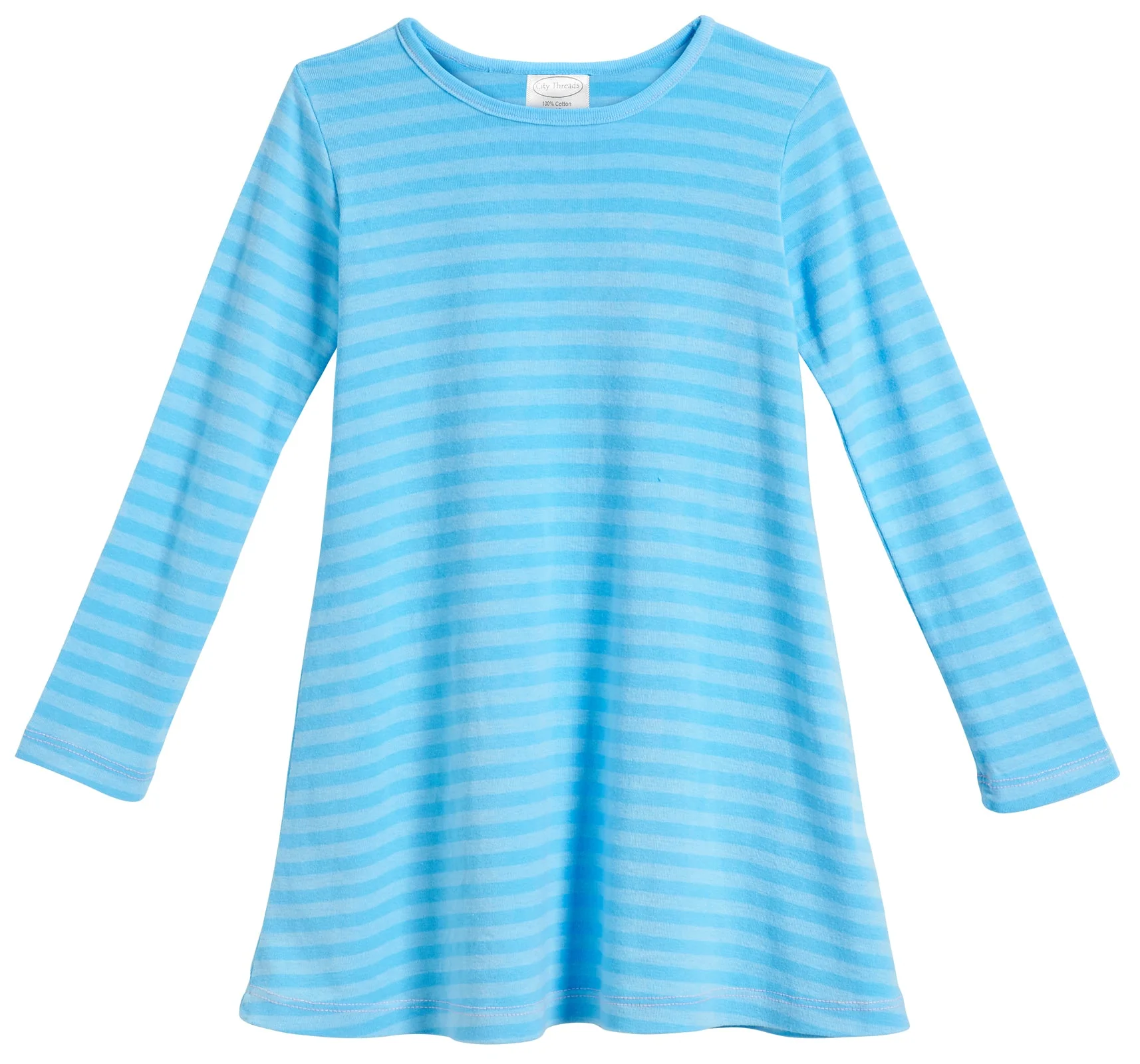 Girls Striped Long Sleeve Dress-Seconds| Damage - Turqy - Drispect