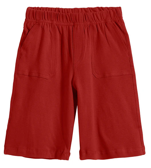 Boys Soft Cotton UPF 50+ 3 -Pocket Jersey Shorts | Red - Drispect