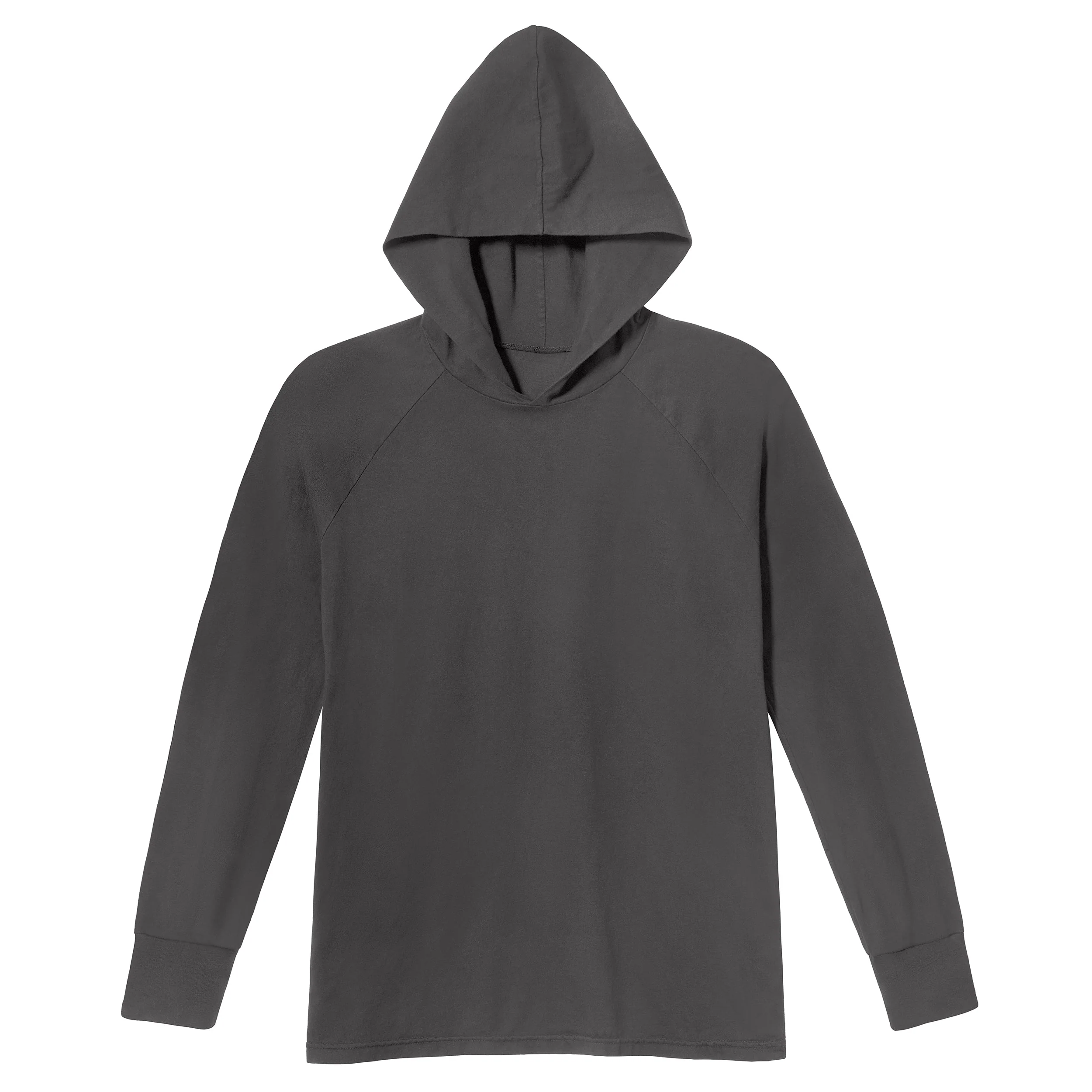 Men's Soft 100% Cotton Medium-Weight Long Sleeve Hooded Tee With Cuffs | Charcoal - Drispect