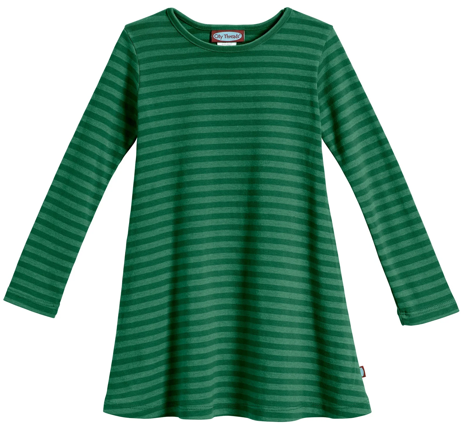Girls Soft Stripe Long Sleeve Dress | Forest Green - Drispect
