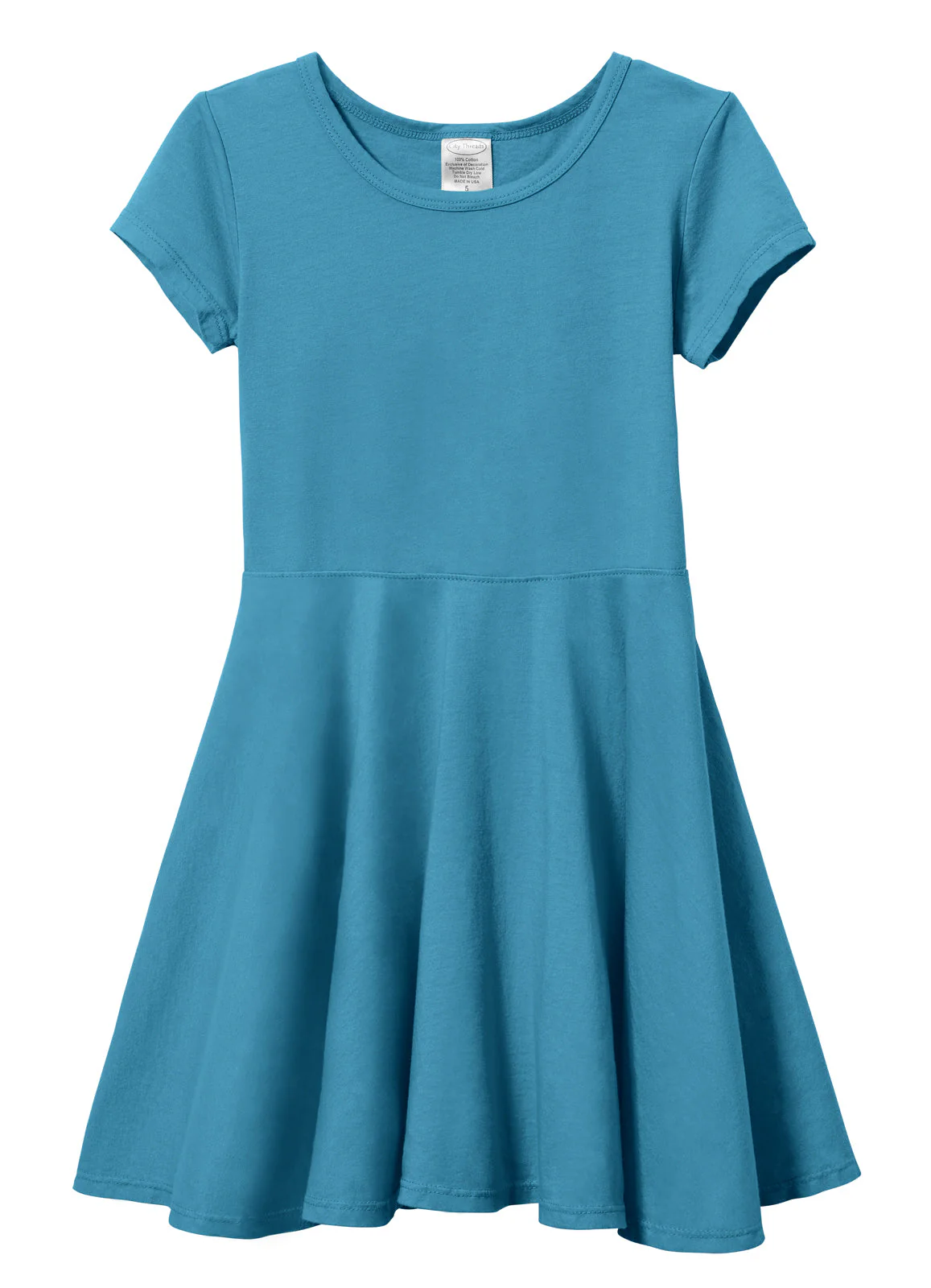 Girls Soft Cotton Jersey Short Sleeve Twirly Dress | Teal - Drispect