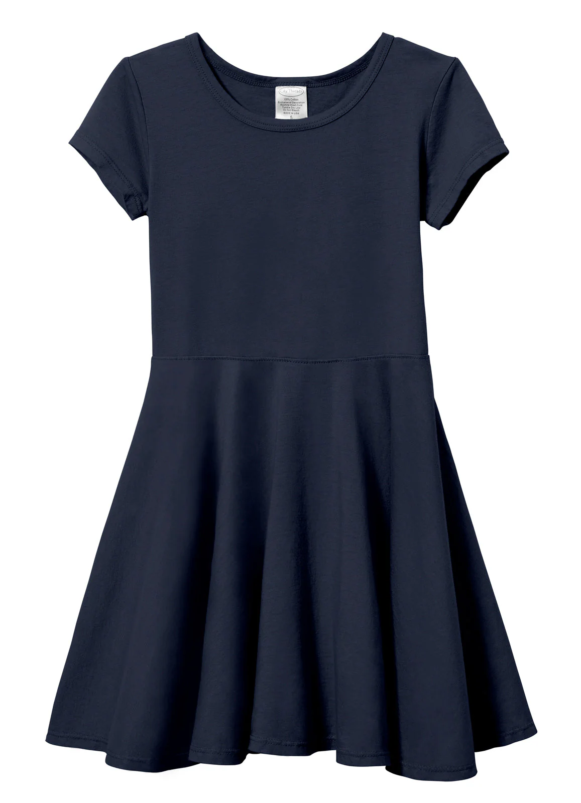 Girls Soft Cotton Jersey Short Sleeve Twirly Dress | Navy - Drispect