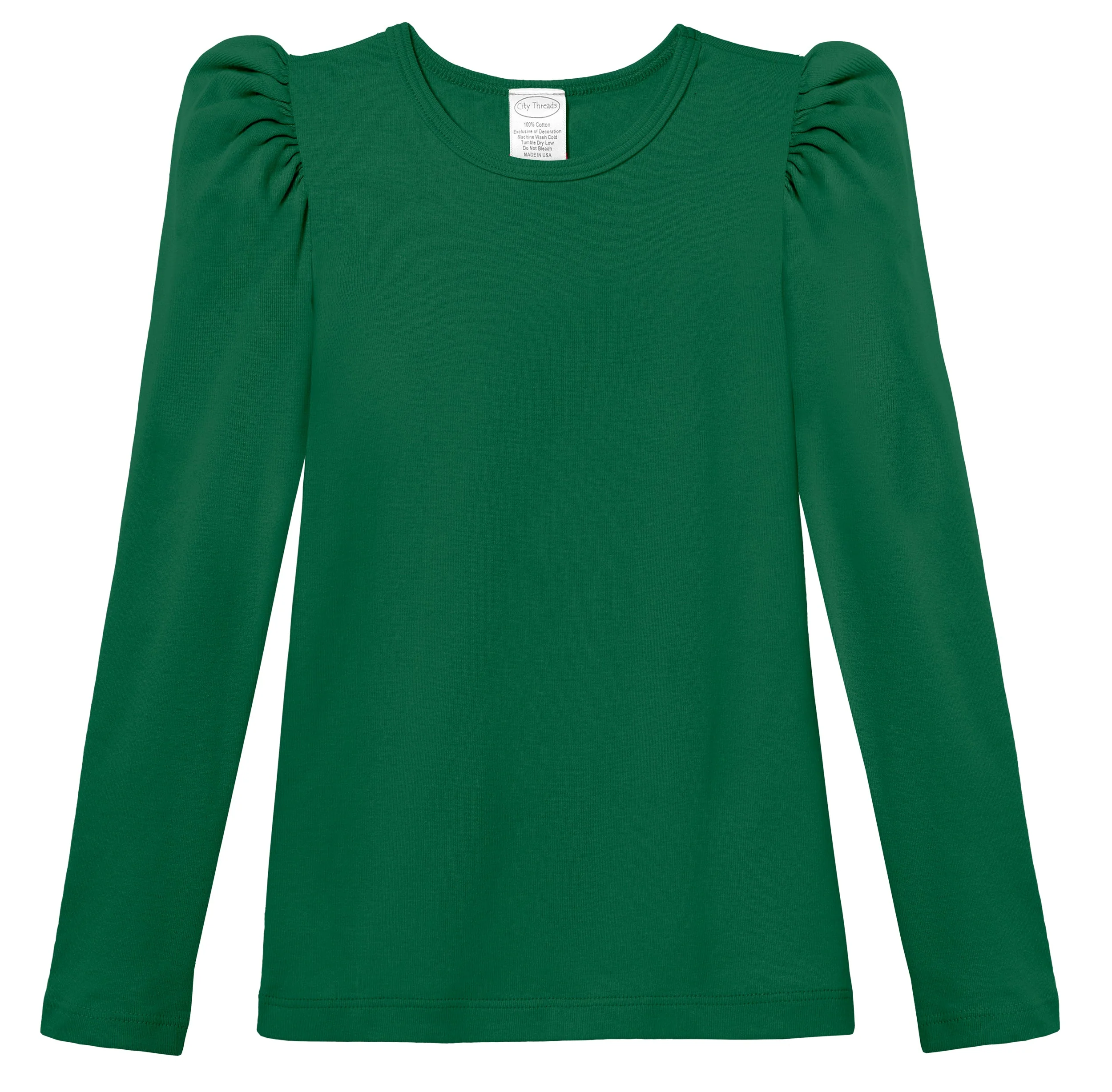 Girls Soft Cotton Puff Long Sleeve Tee | Forest Green - Drispect