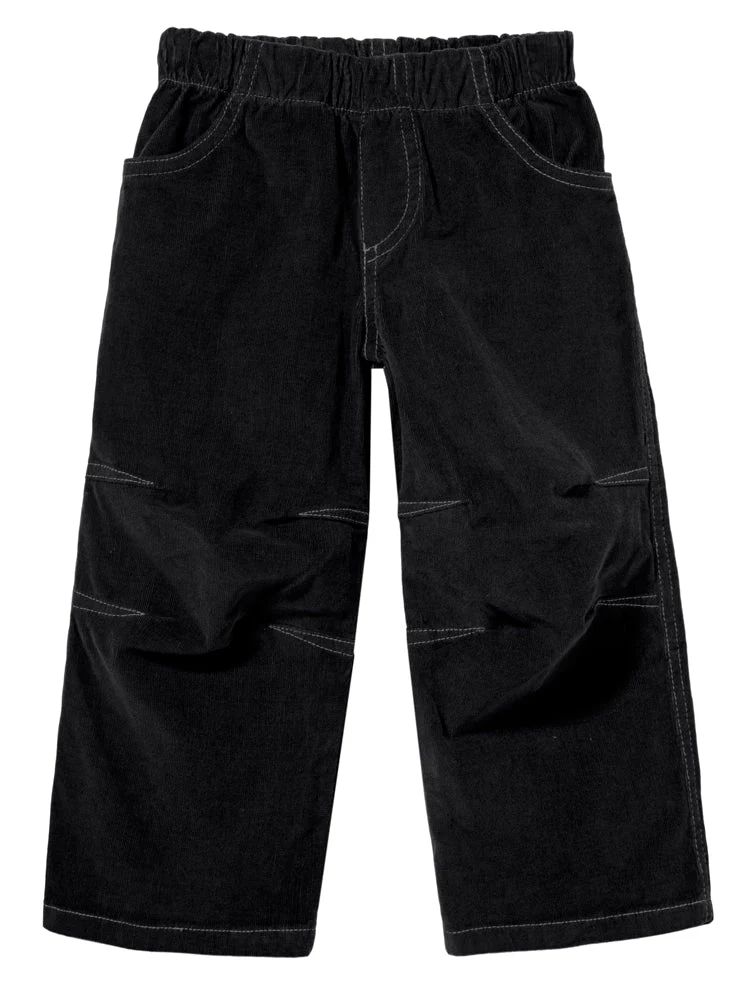 Soft Stretch Cord Pants With Knee Articulation - Contrast Stitch | Black - Drispect